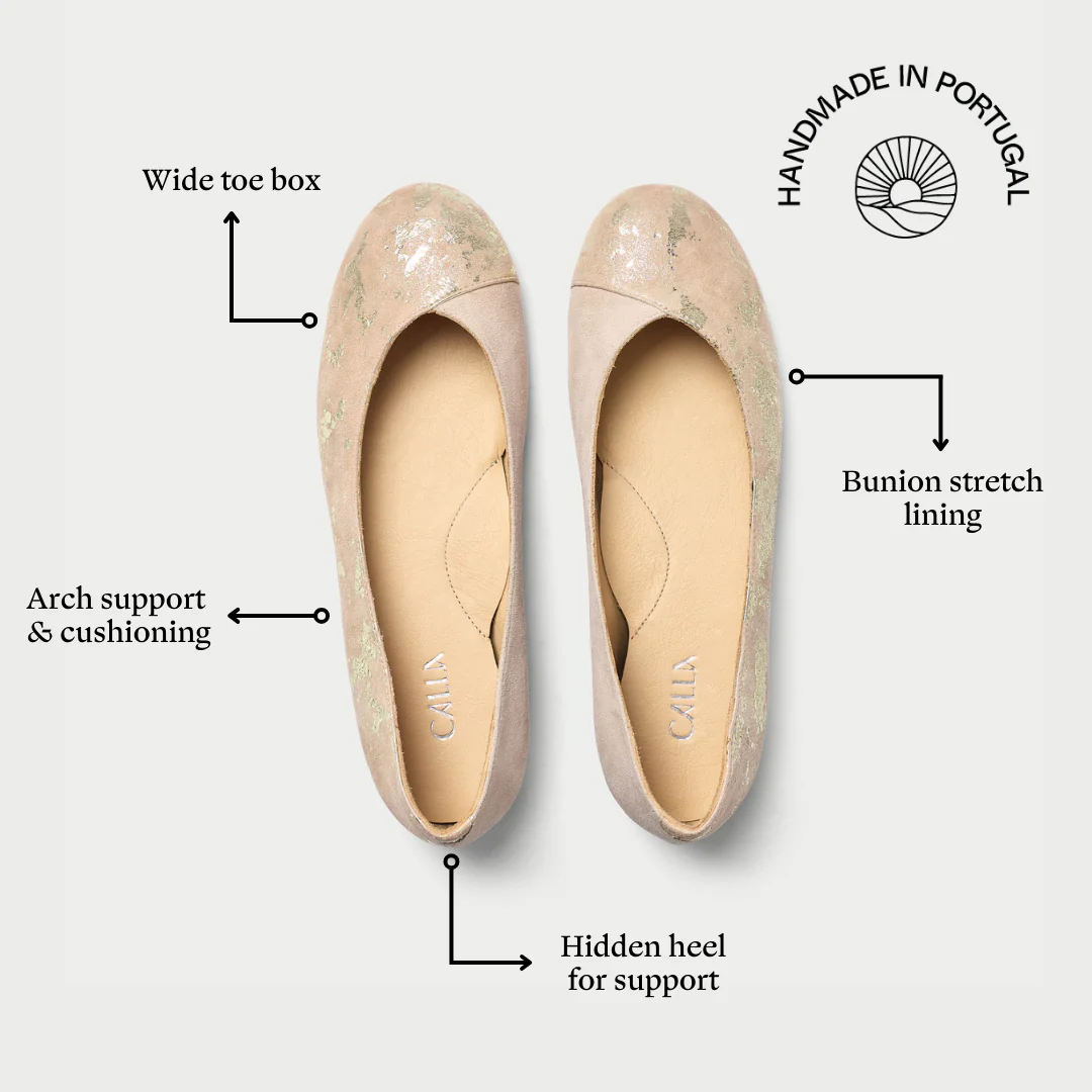 Charlotte - Textured Gold Suede Ballerinas - Image 7