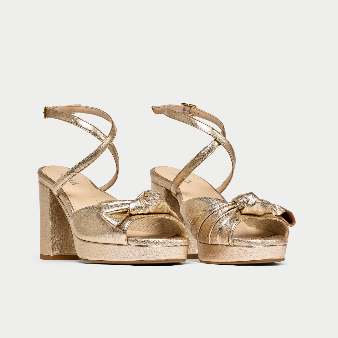 Daisy - Champagne Metallic Block Heels - Image 2