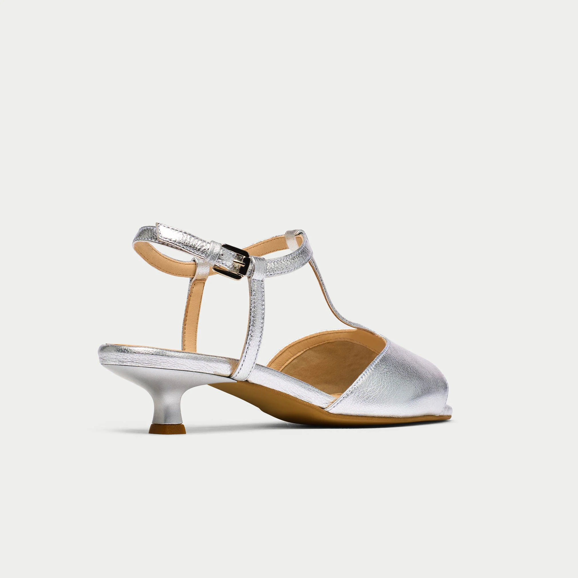 Edith - Silver Leather Kitten Heels - Image 8