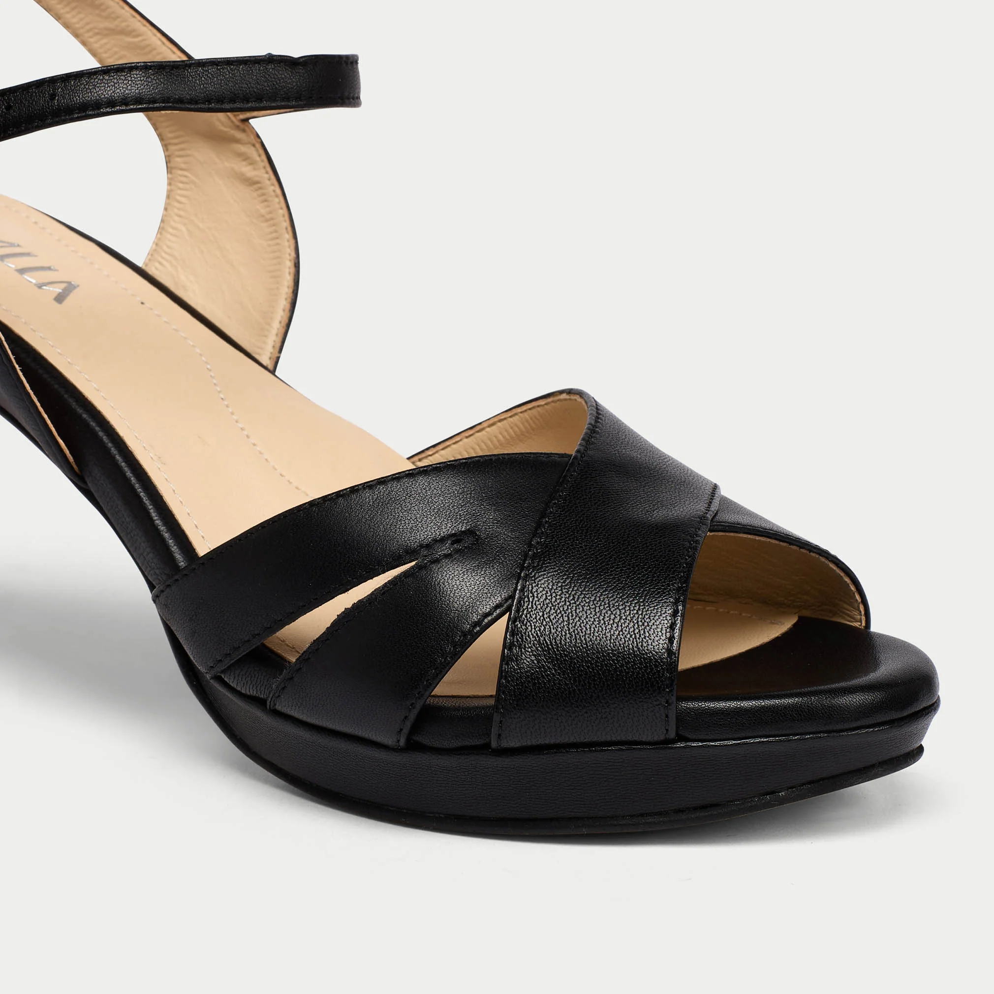 Emily - Black Leather Heeled Sandals - Image 4