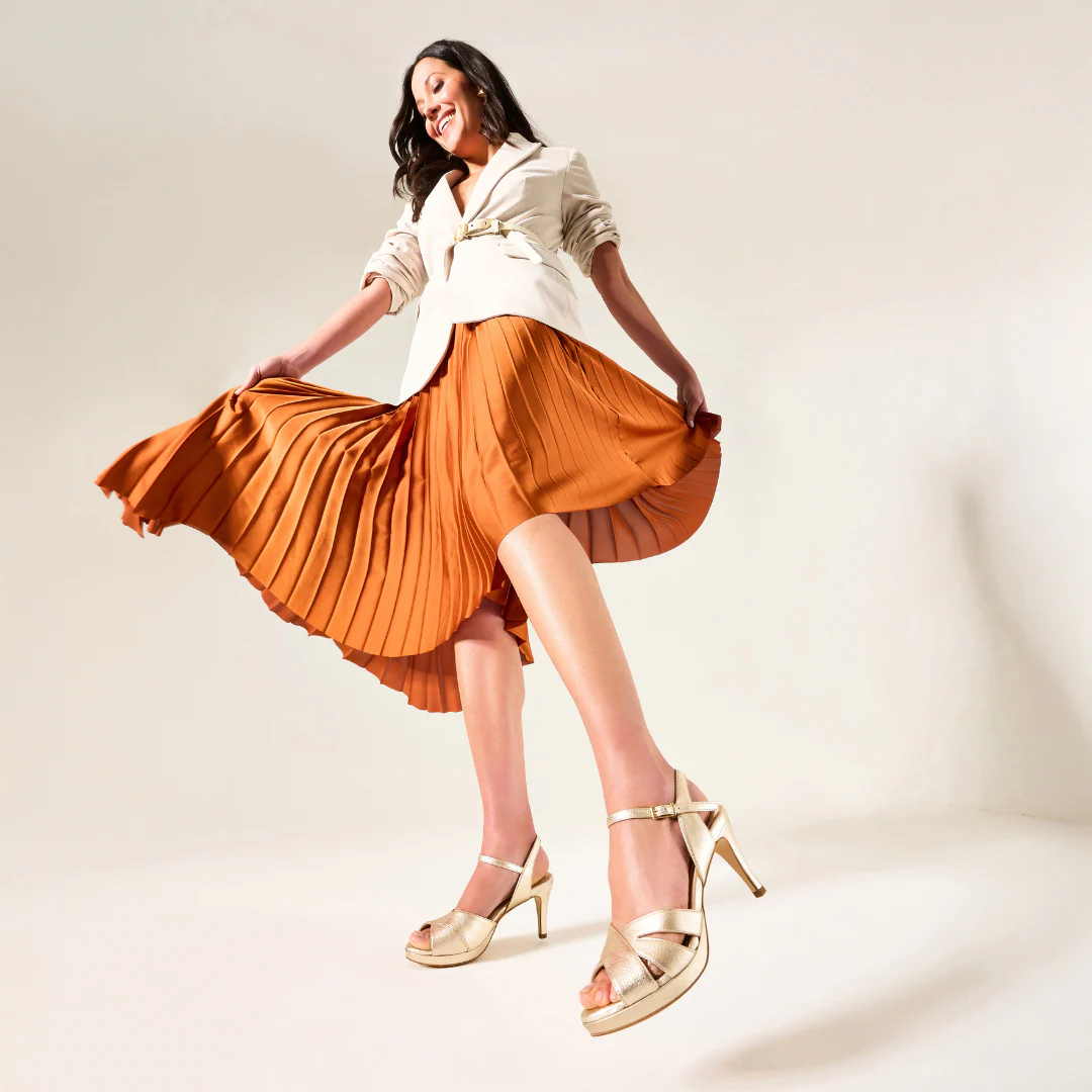 Emily - Champagne Leather Heeled Sandals - Image 2