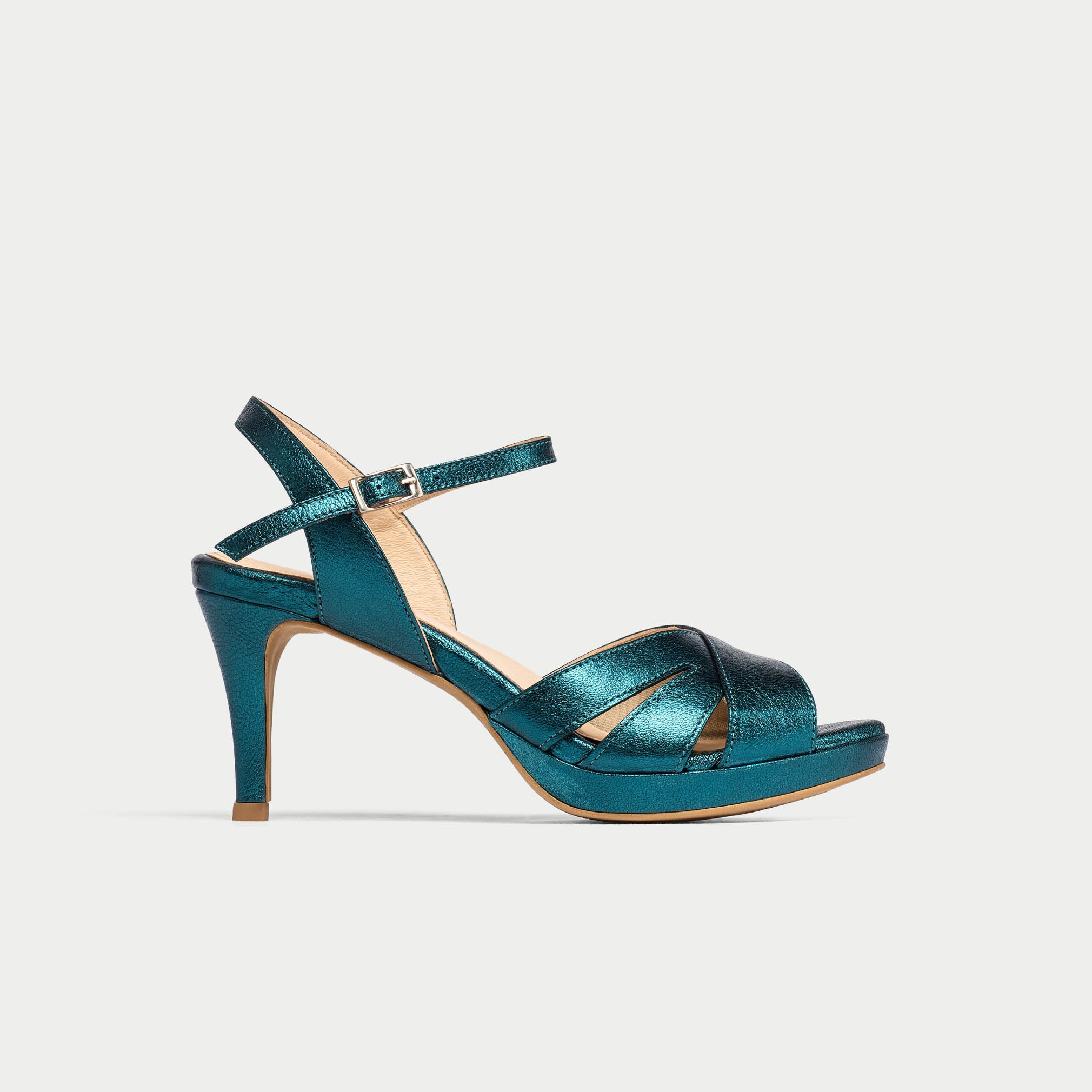 Emily - Teal Metallic Leather Heeled Sandals - Image 2