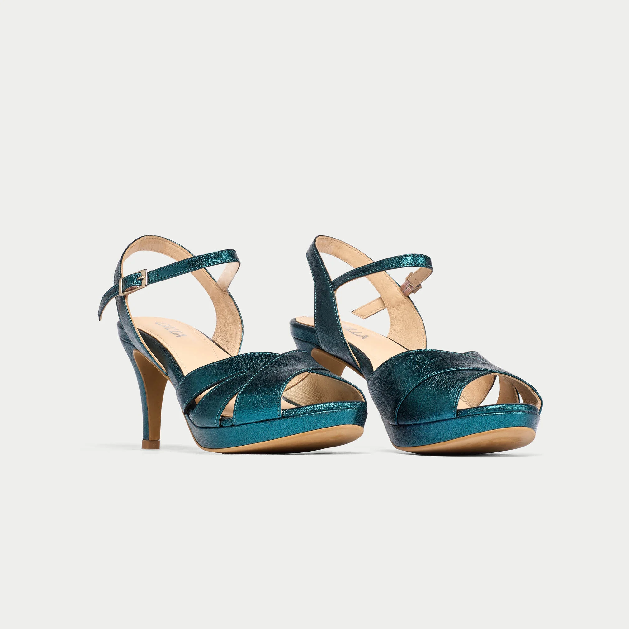 Emily - Teal Metallic Leather Heeled Sandals - Image 4