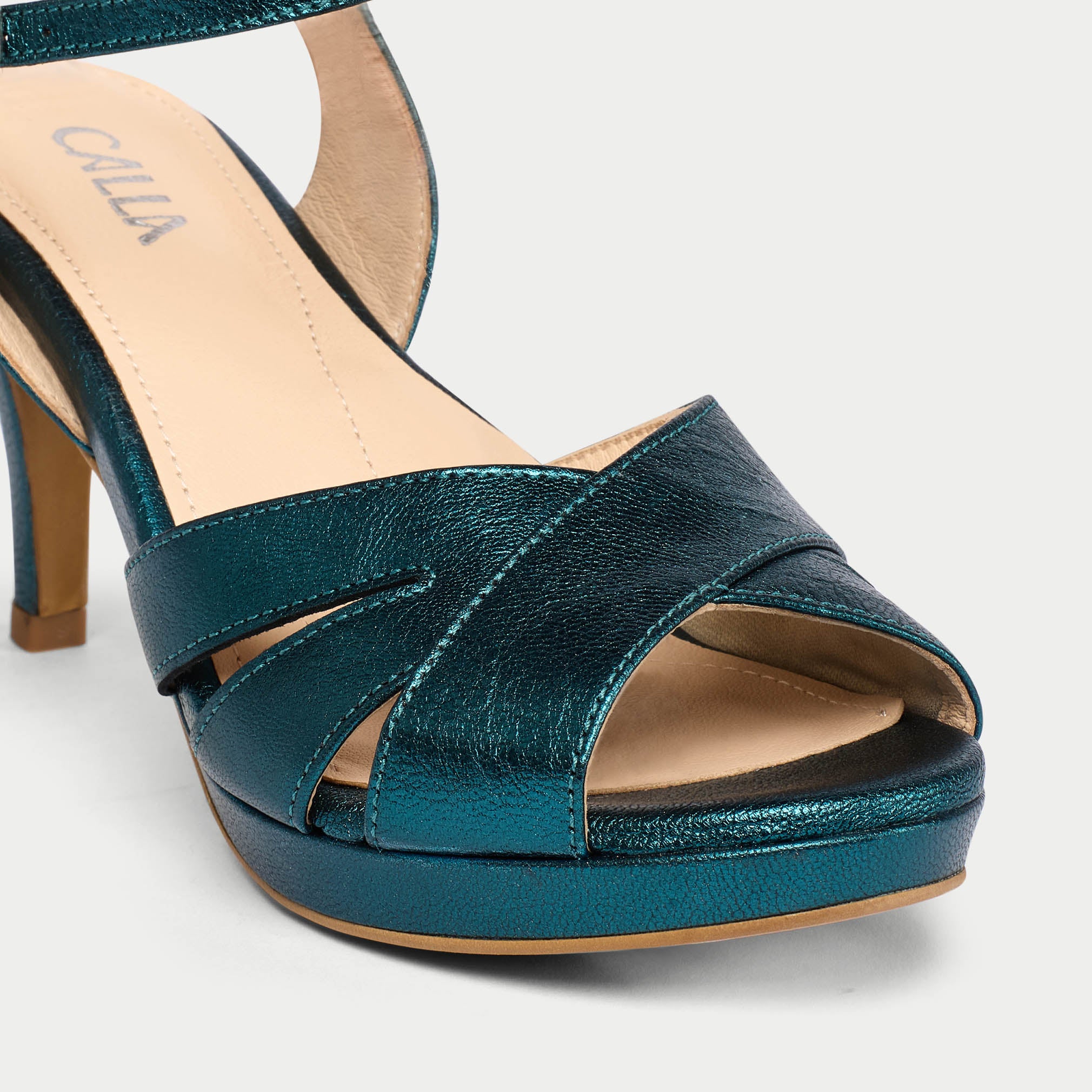 Emily - Teal Metallic Leather Heeled Sandals - Image 5