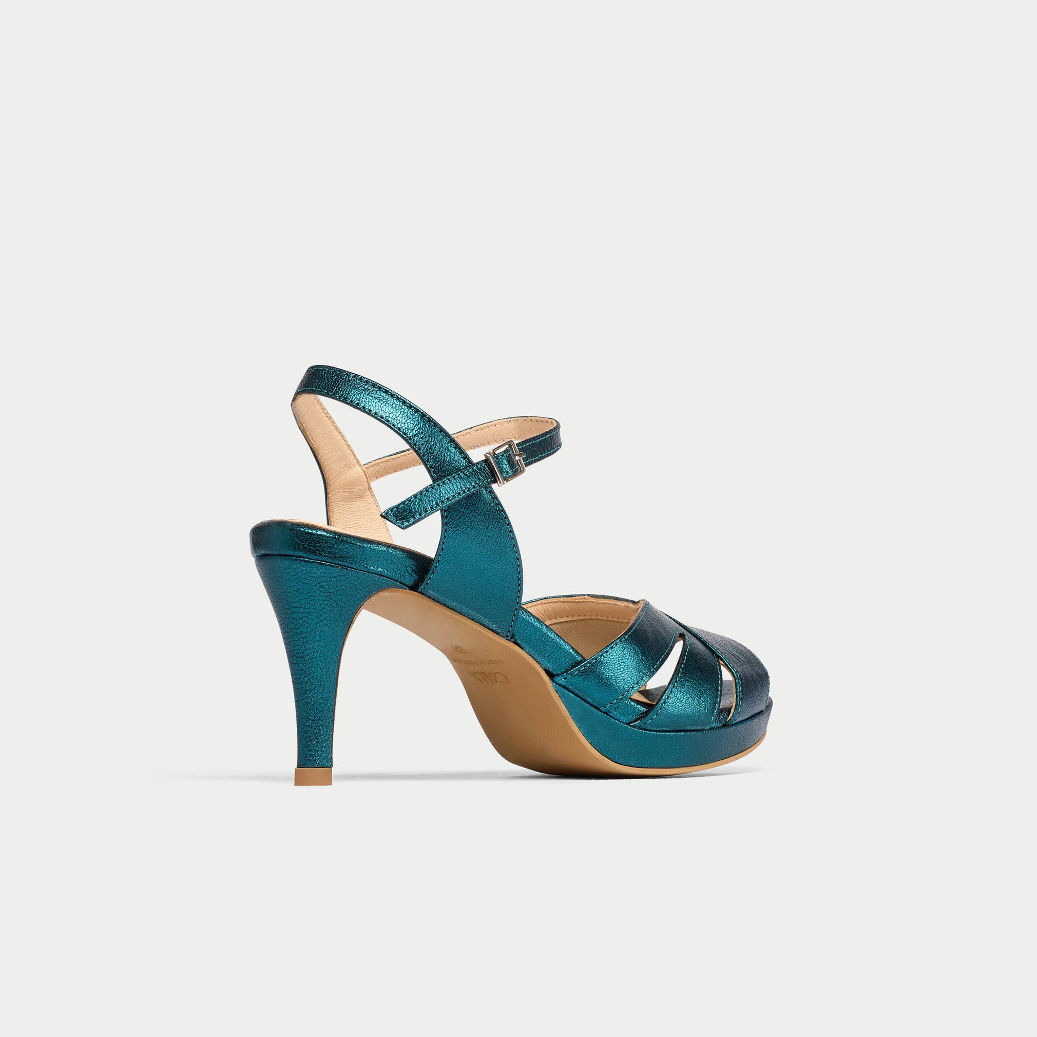 Emily - Teal Metallic Leather Heeled Sandals - Image 9