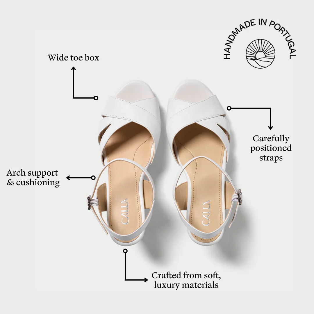 Emily - White Leather Heeled Sandals with Diamante Buckle - Image 9