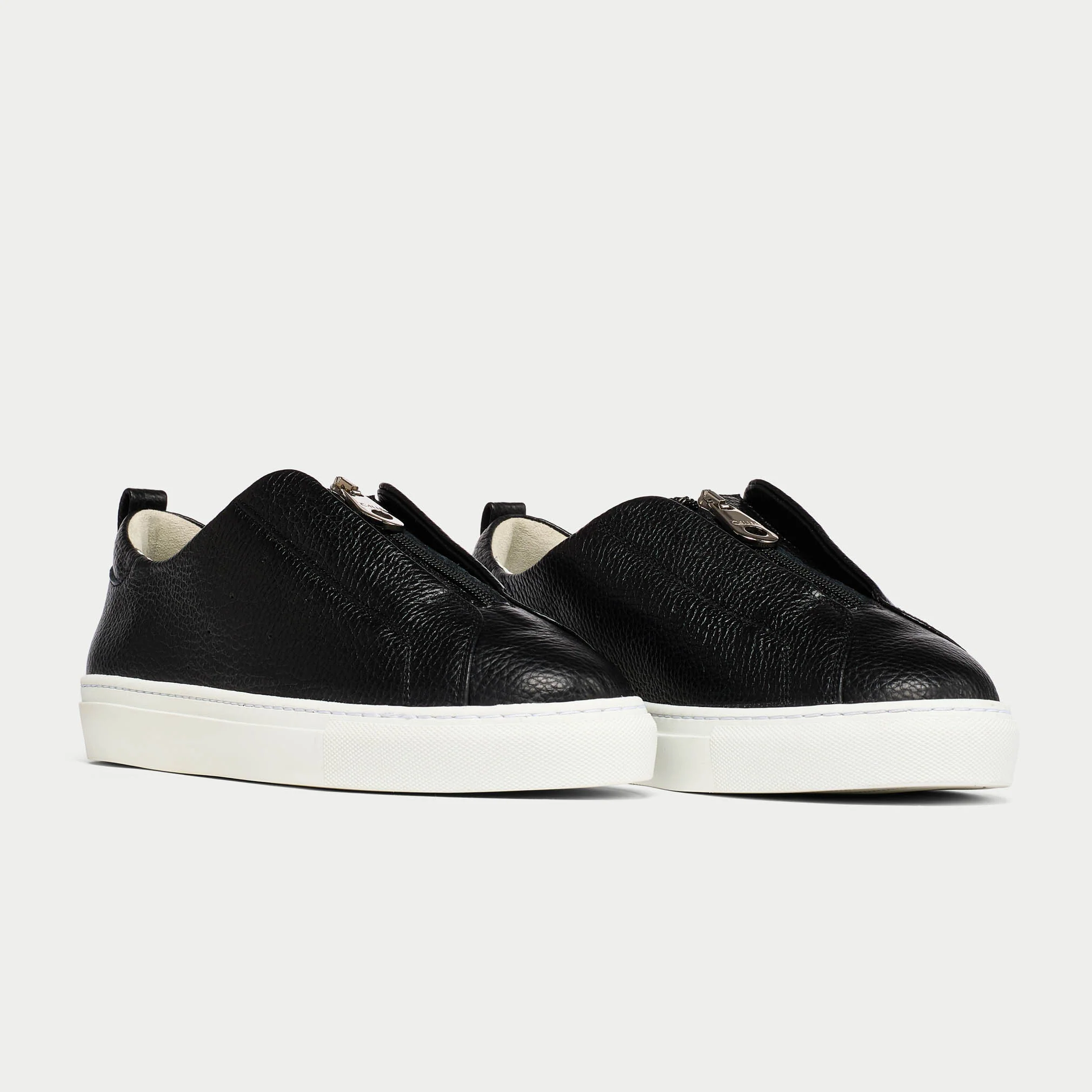 Estella - Black Leather Zip-Up Wide Fit Trainers - Image 2