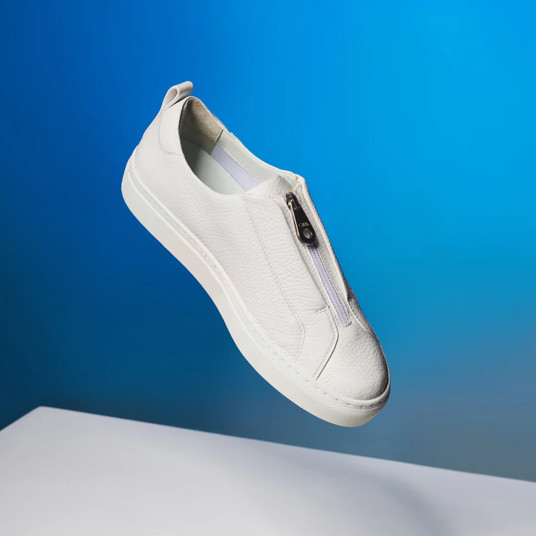 Estella - White Leather Zip-Up Wide Fit Trainers - Image 8