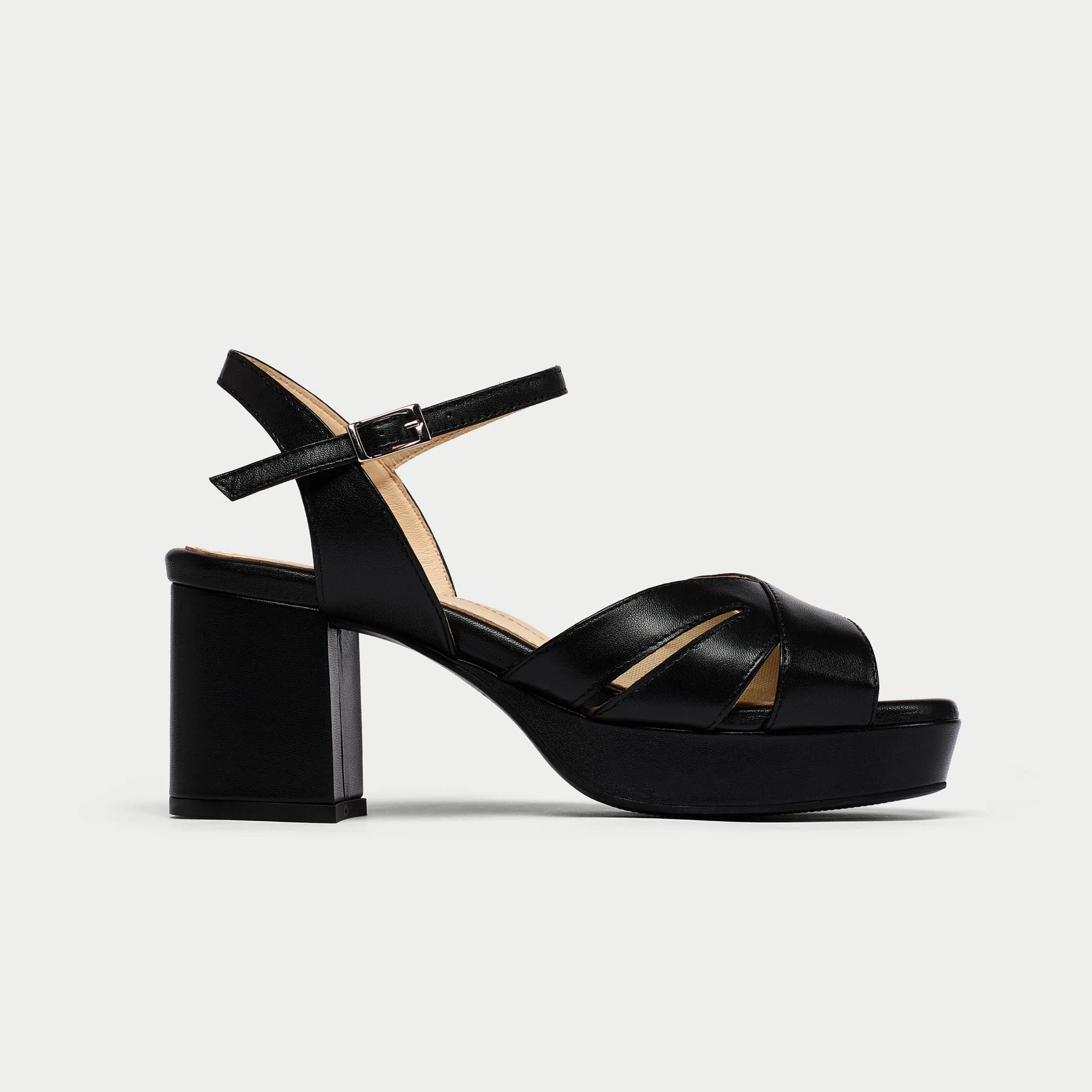 Gracie - Black Leather Block Heels