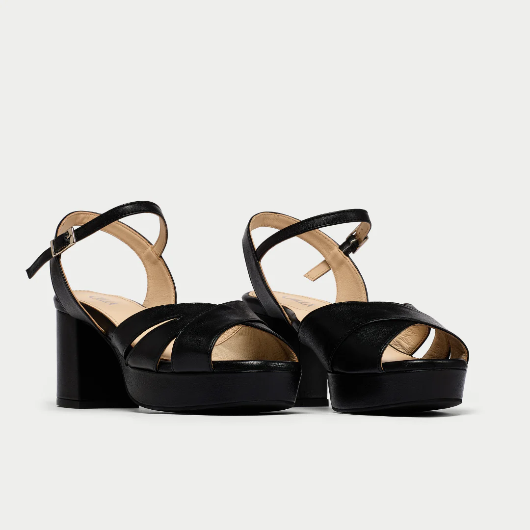 Gracie - Black Leather Block Heels - Image 2