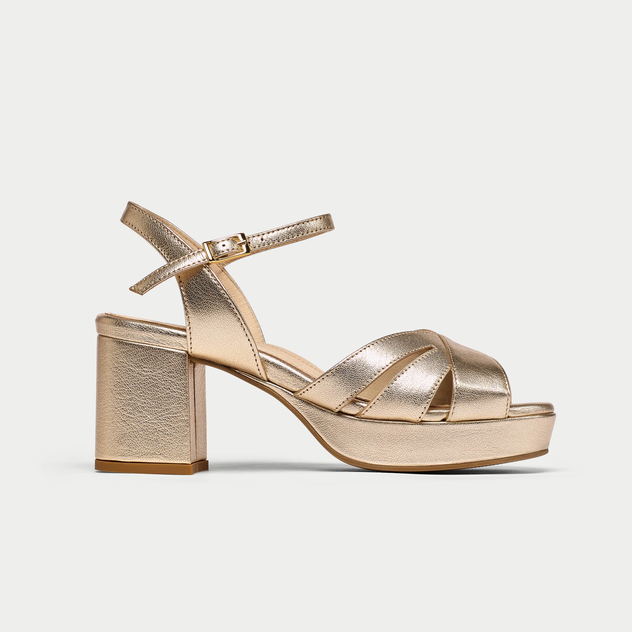 Gracie - Champagne Metallic Block Heels