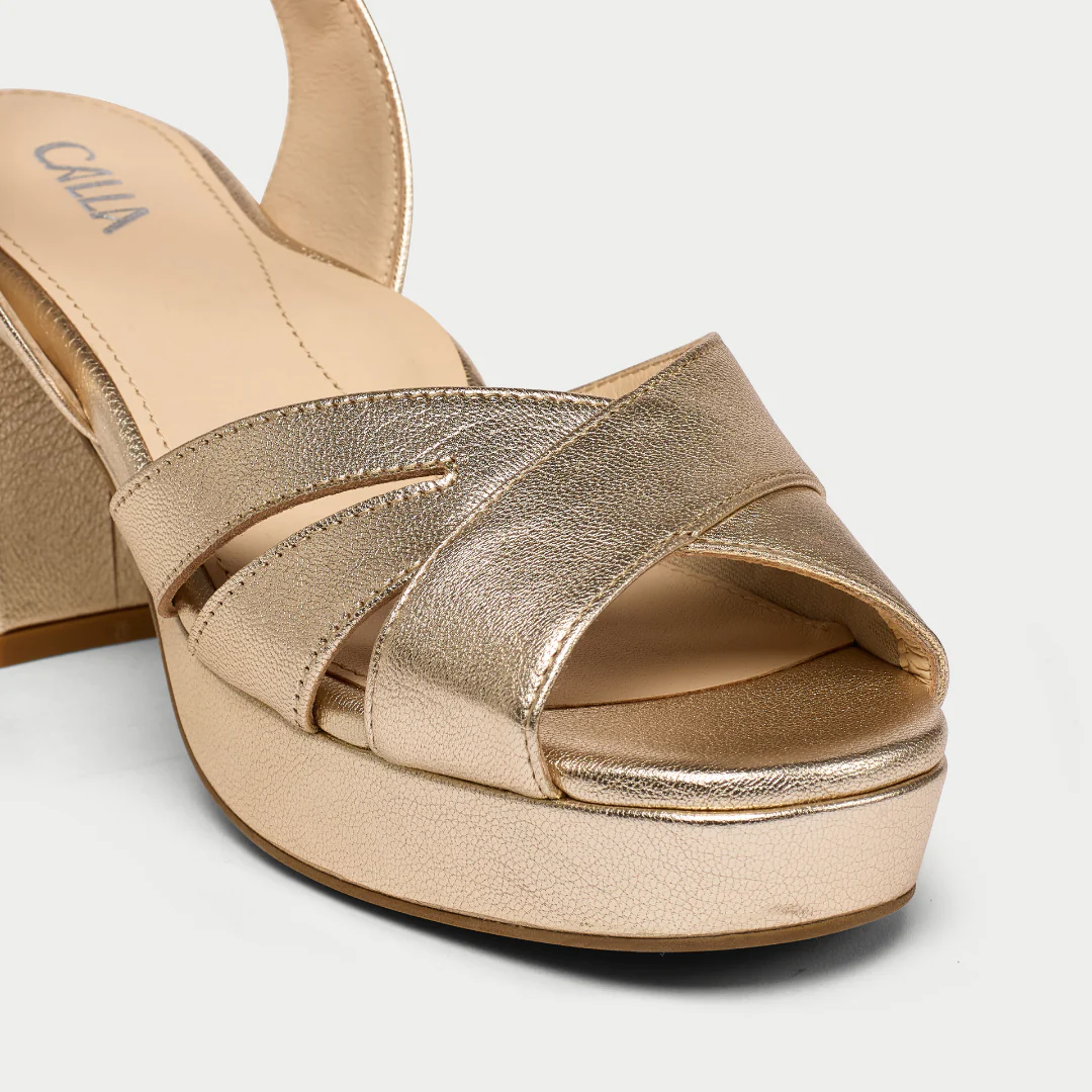 Gracie - Champagne Metallic Block Heels - Image 8