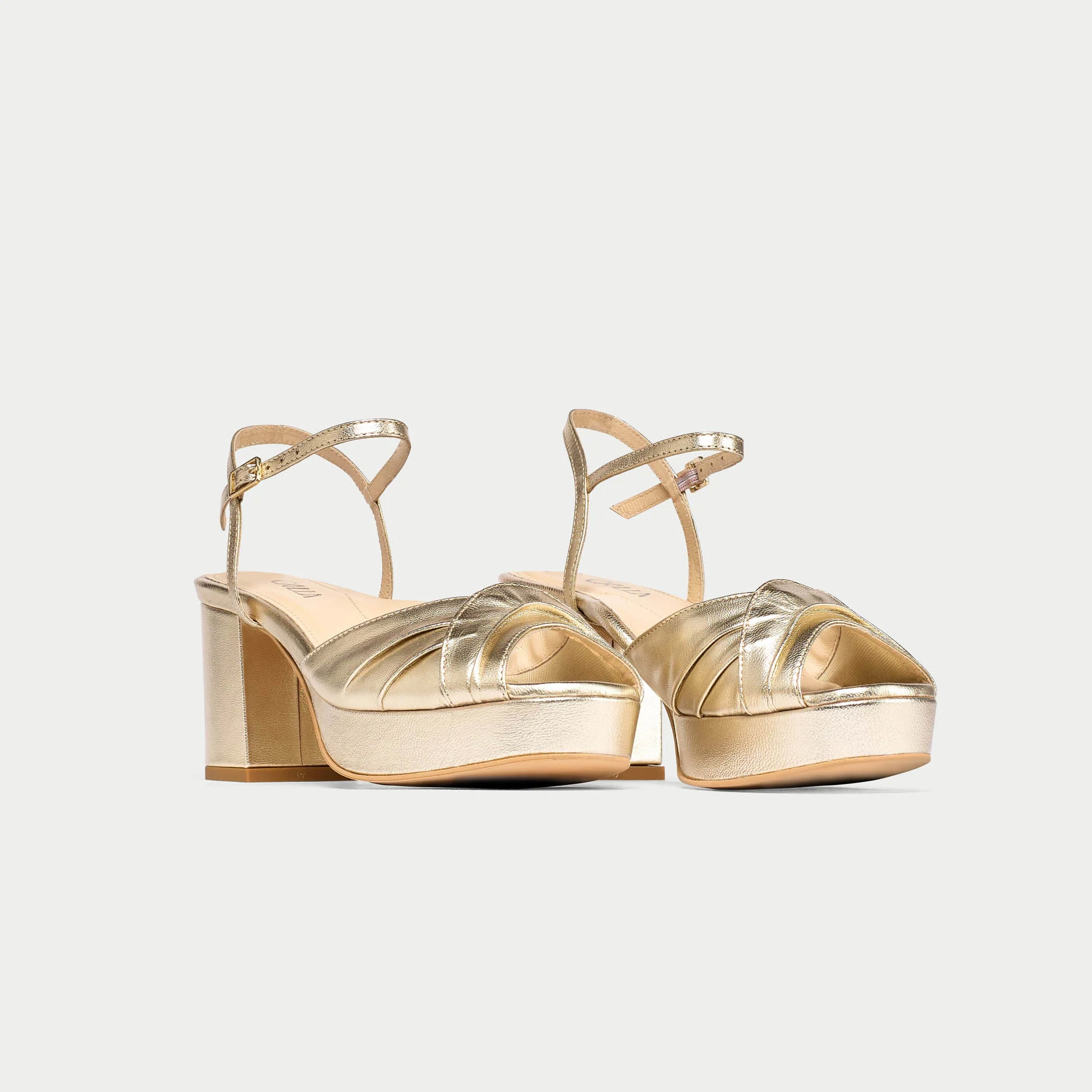 Lottie - Champagne Metallic Block Heels - Image 2