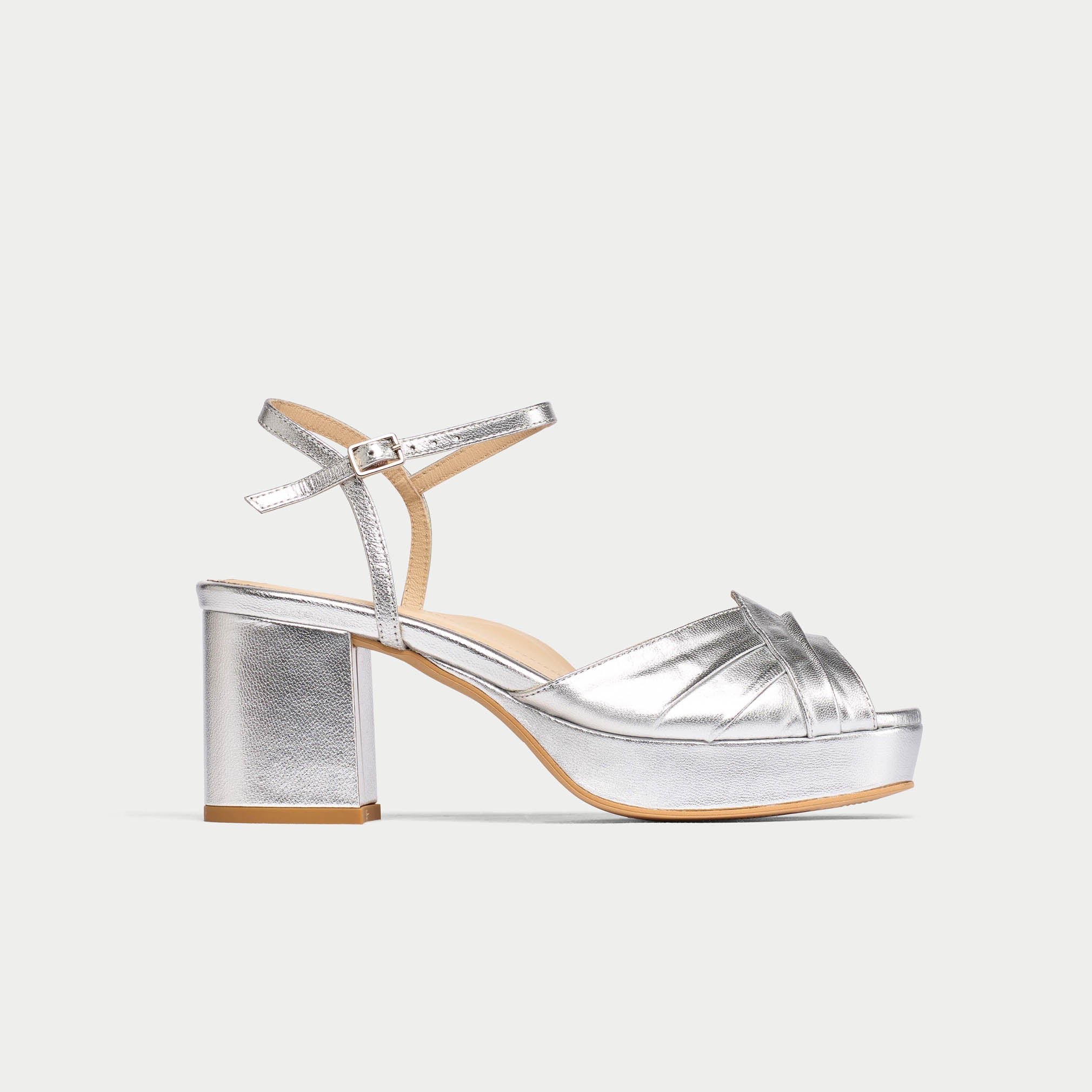 Lottie - Silver Metallic Block Heels