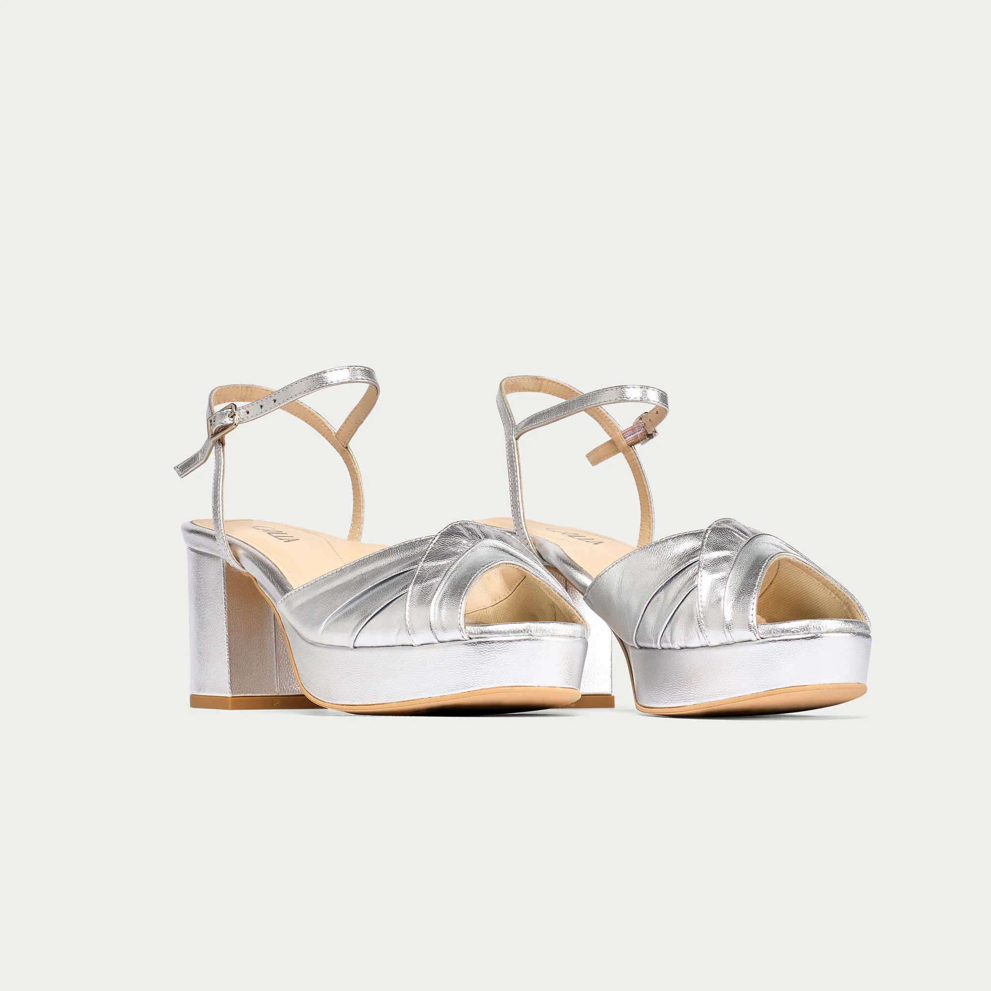 Lottie - Silver Metallic Block Heels - Image 2