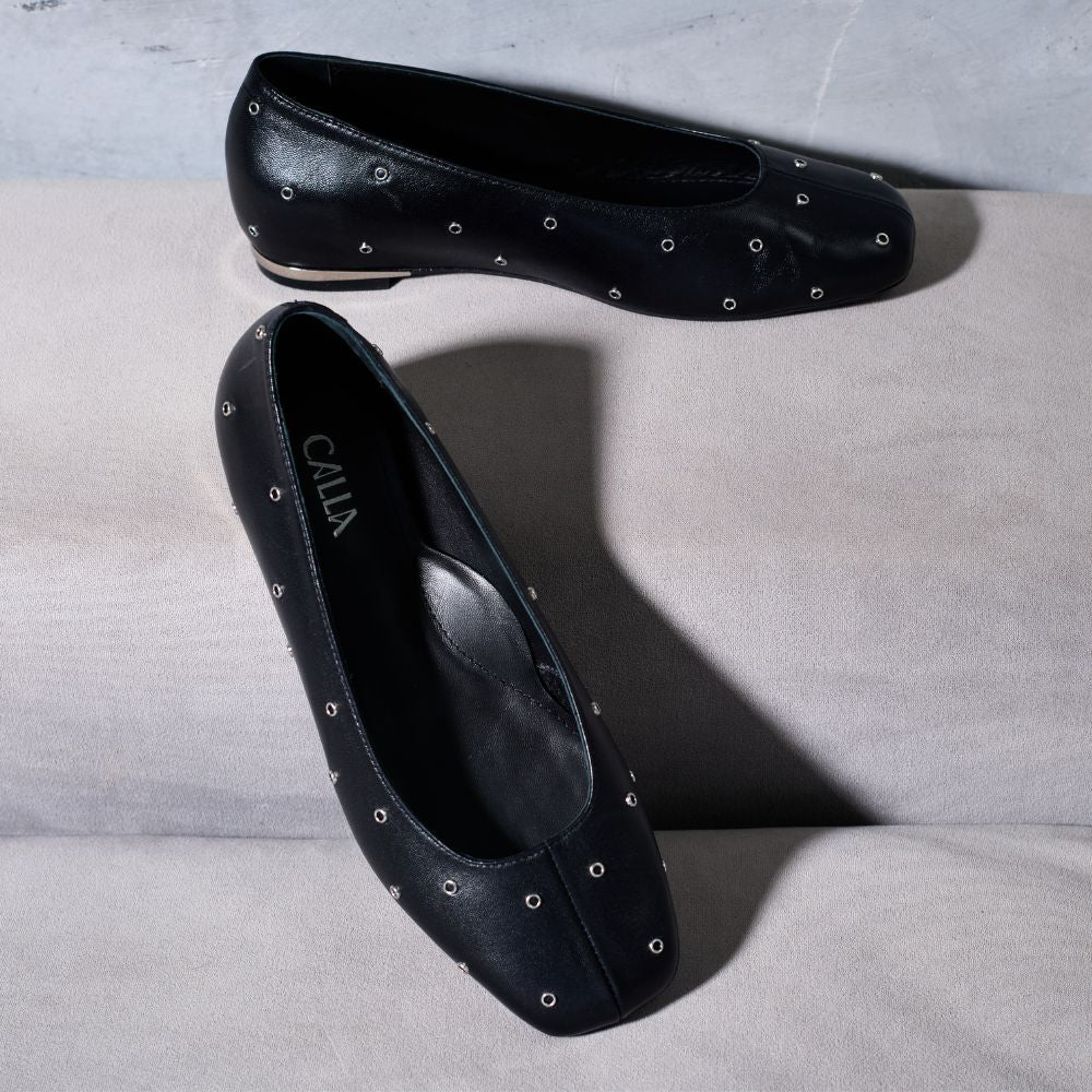 Lucinda - Black Studded Leather Ballerinas - Image 7