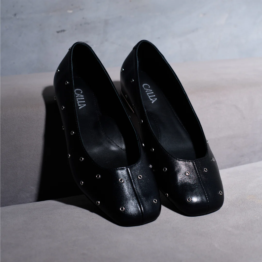 Lucinda - Black Studded Leather Ballerinas - Image 9