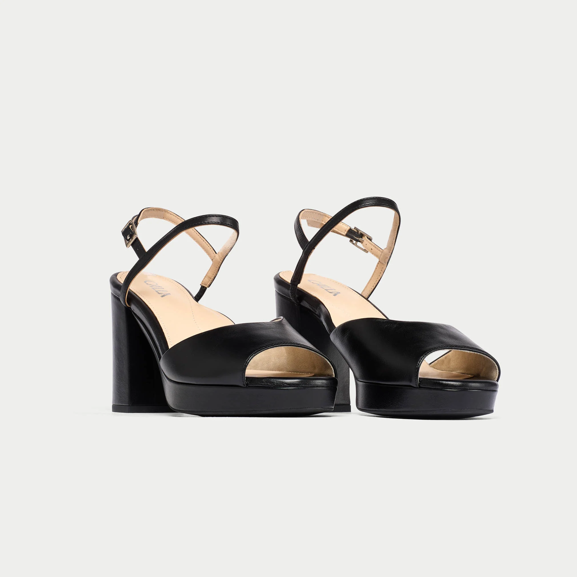 Margot - Black Leather Block Heels - Image 2