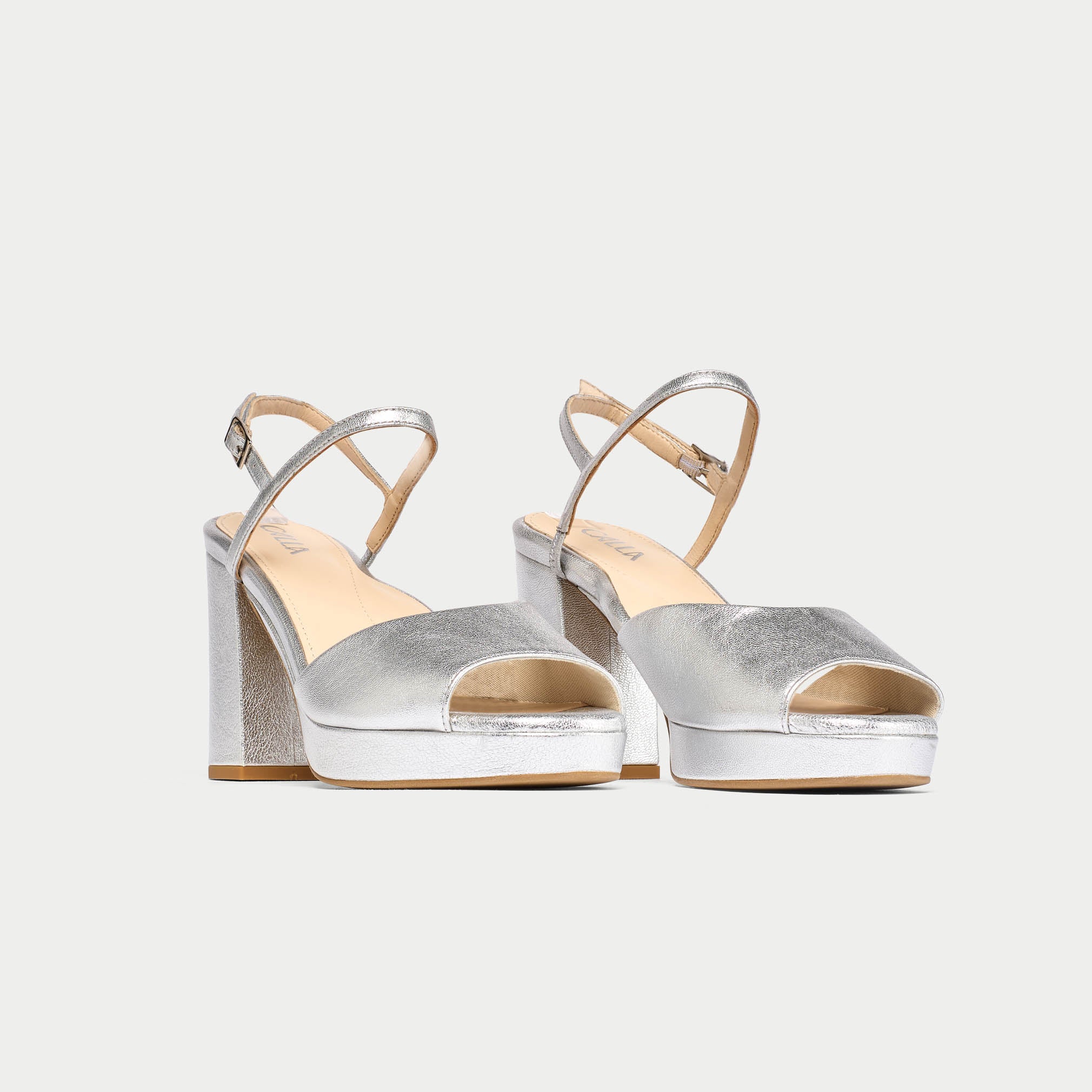 Margot - Silver Leather Block Heels - Image 4