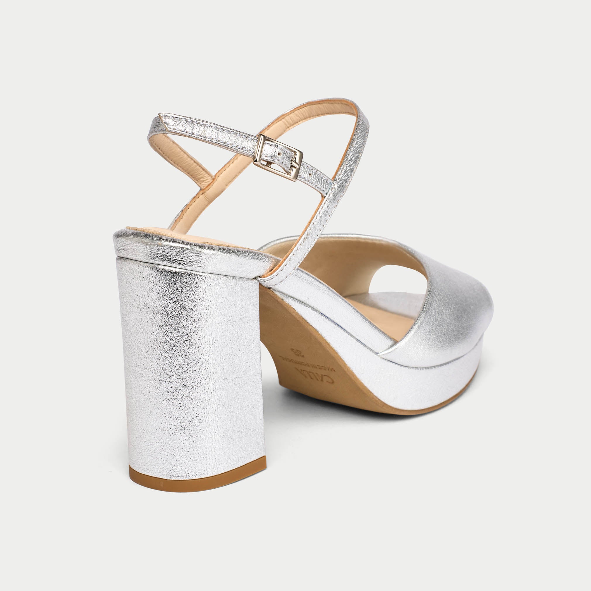 Margot - Silver Leather Block Heels - Image 6