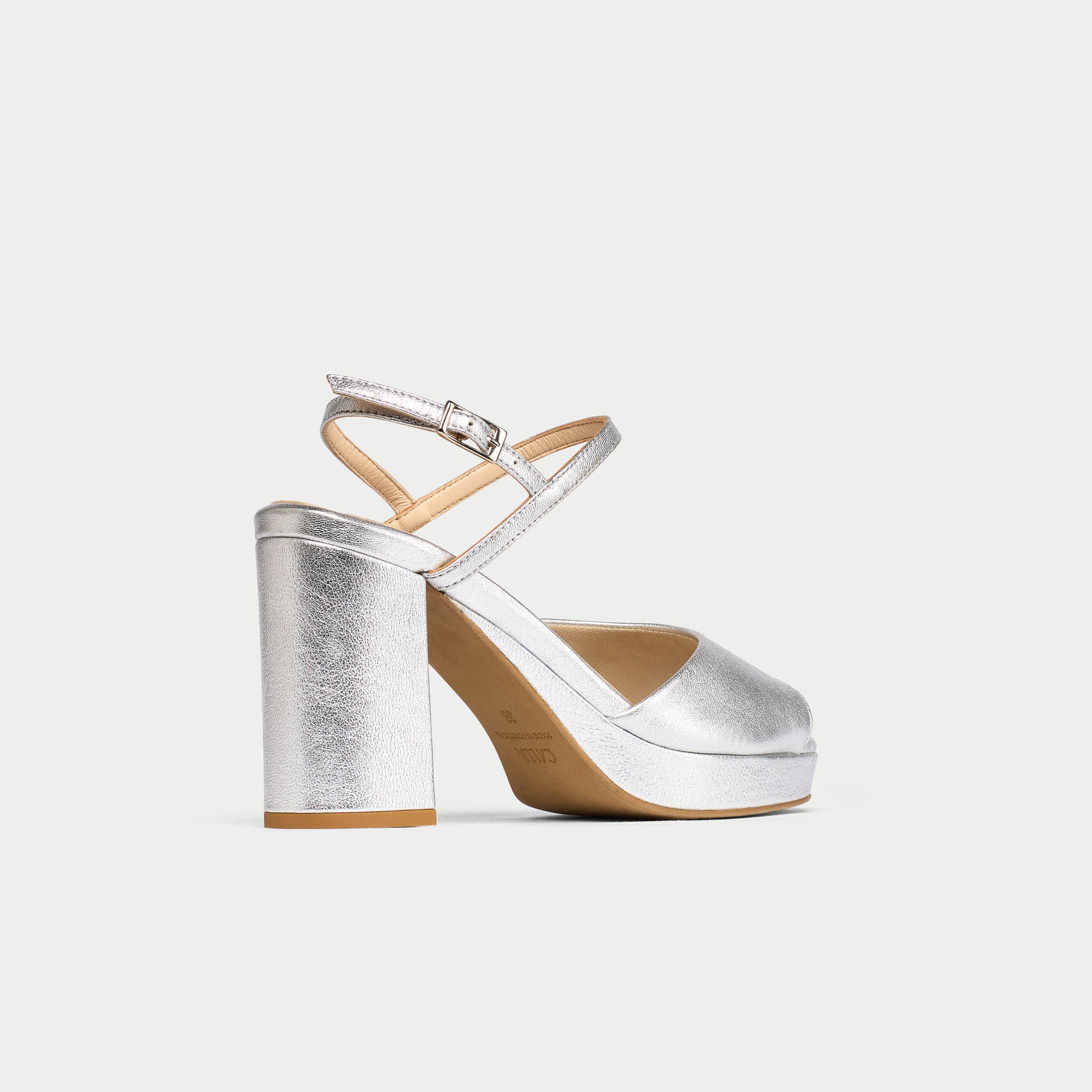 Margot - Silver Leather Block Heels - Image 9