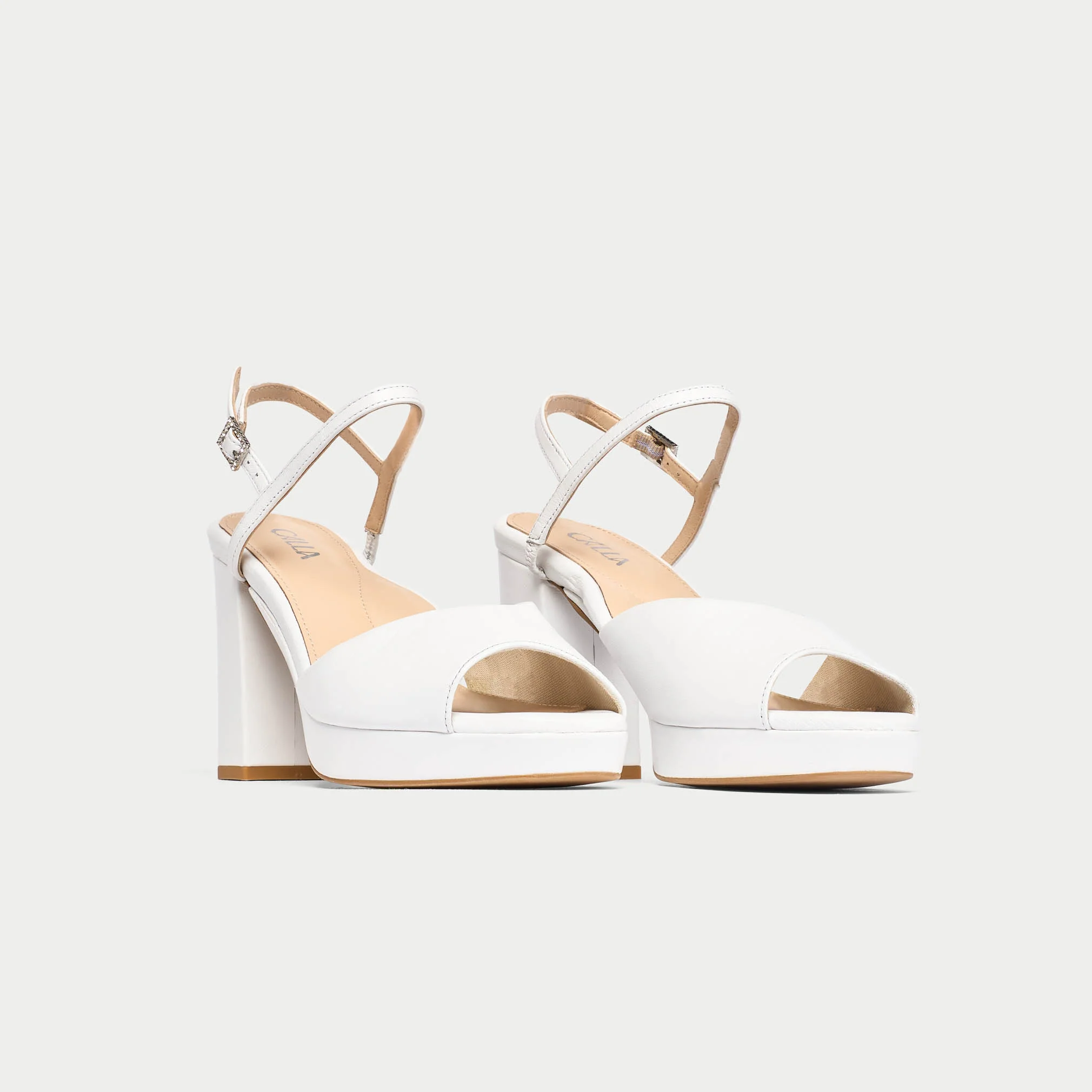 Margot - White Leather Block Heels - Image 2