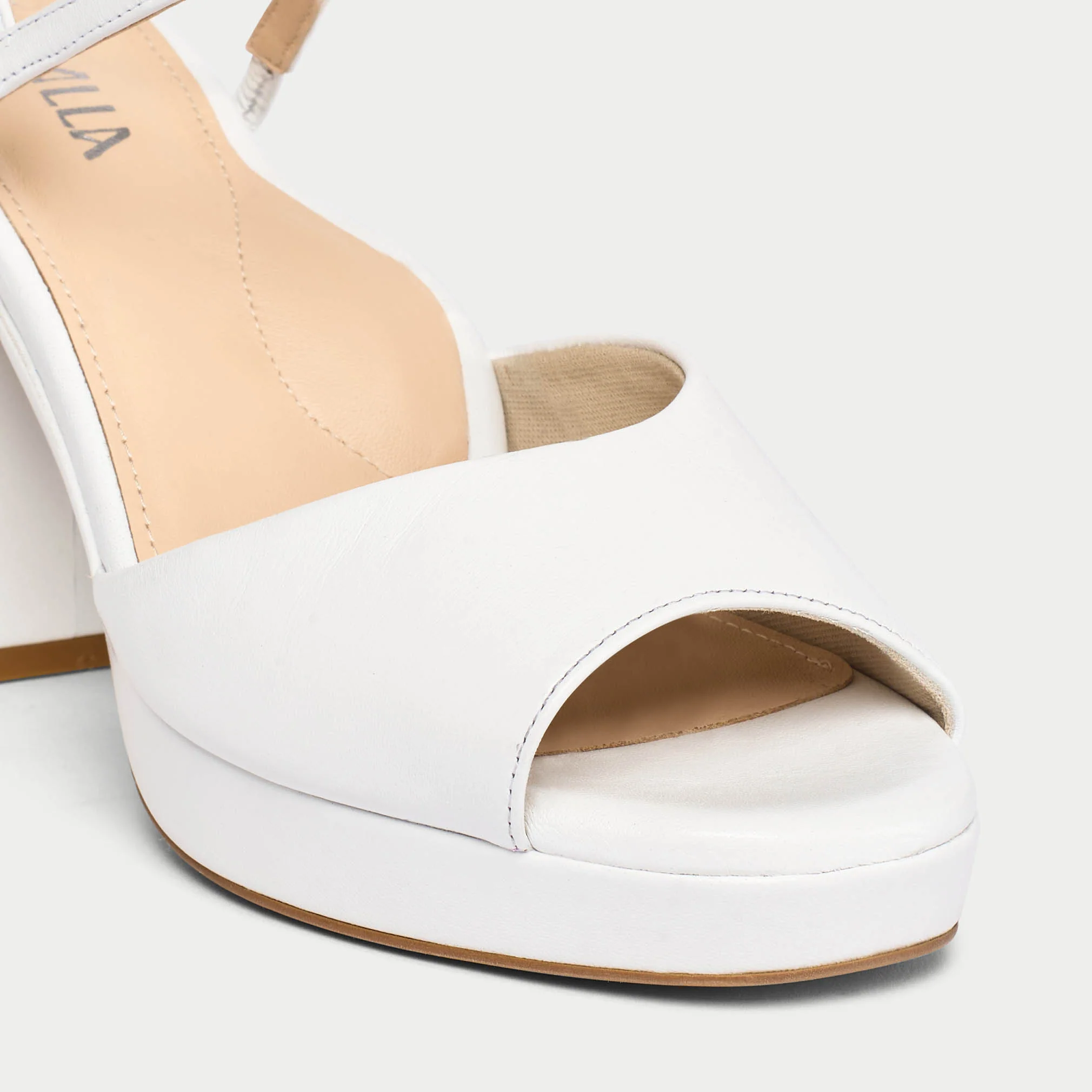 Margot - White Leather Block Heels - Image 4