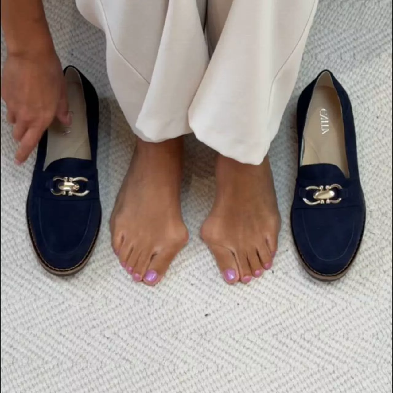 Meredith - Navy Suede Loafers - Image 3