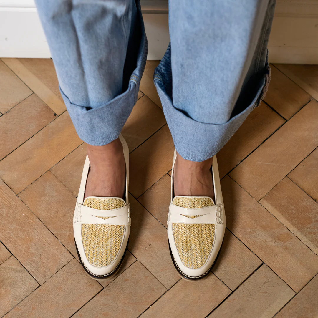 Nadia - Buttermilk Leather Raffia Loafers - Image 10