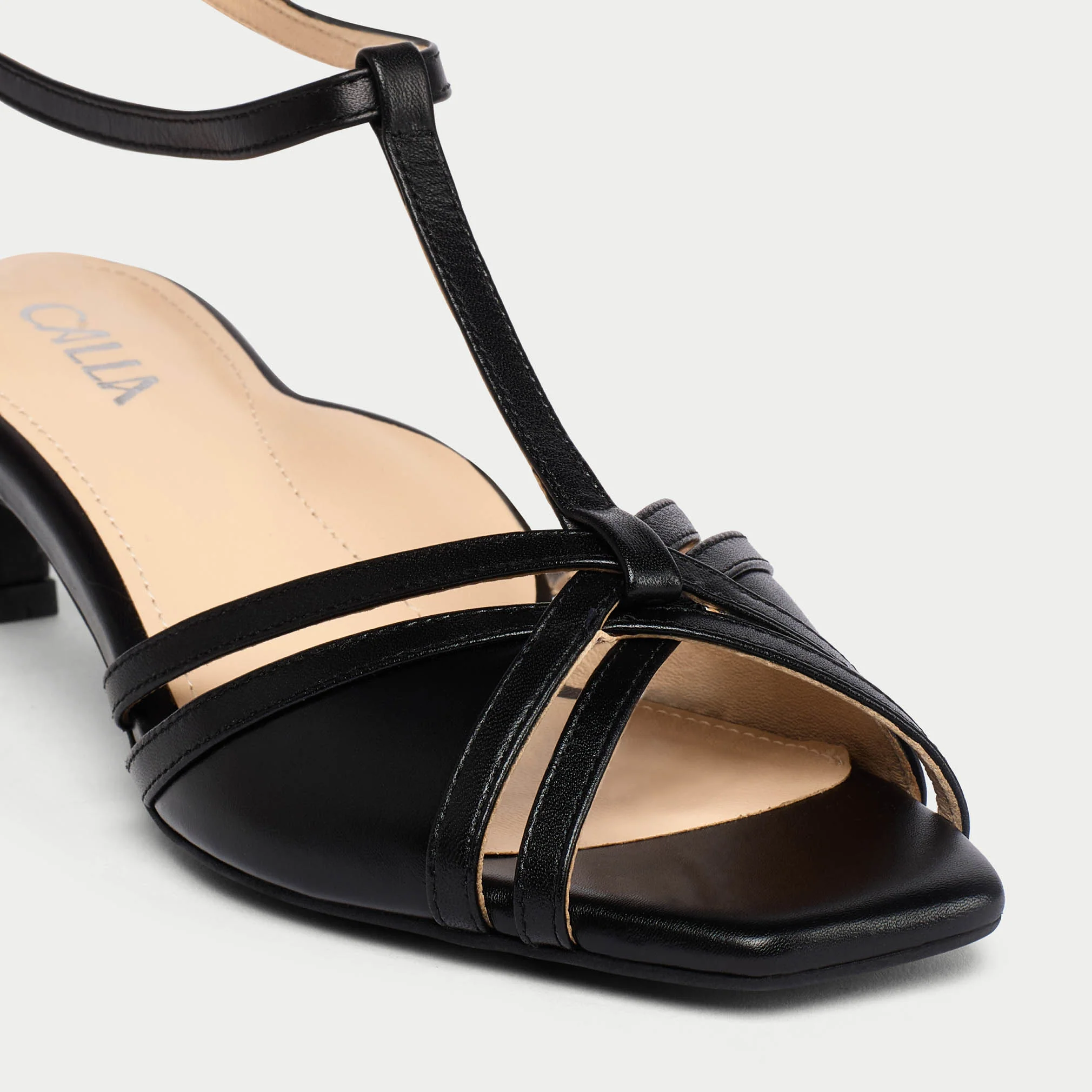 Ria - Black Leather Kitten Heels - Image 2