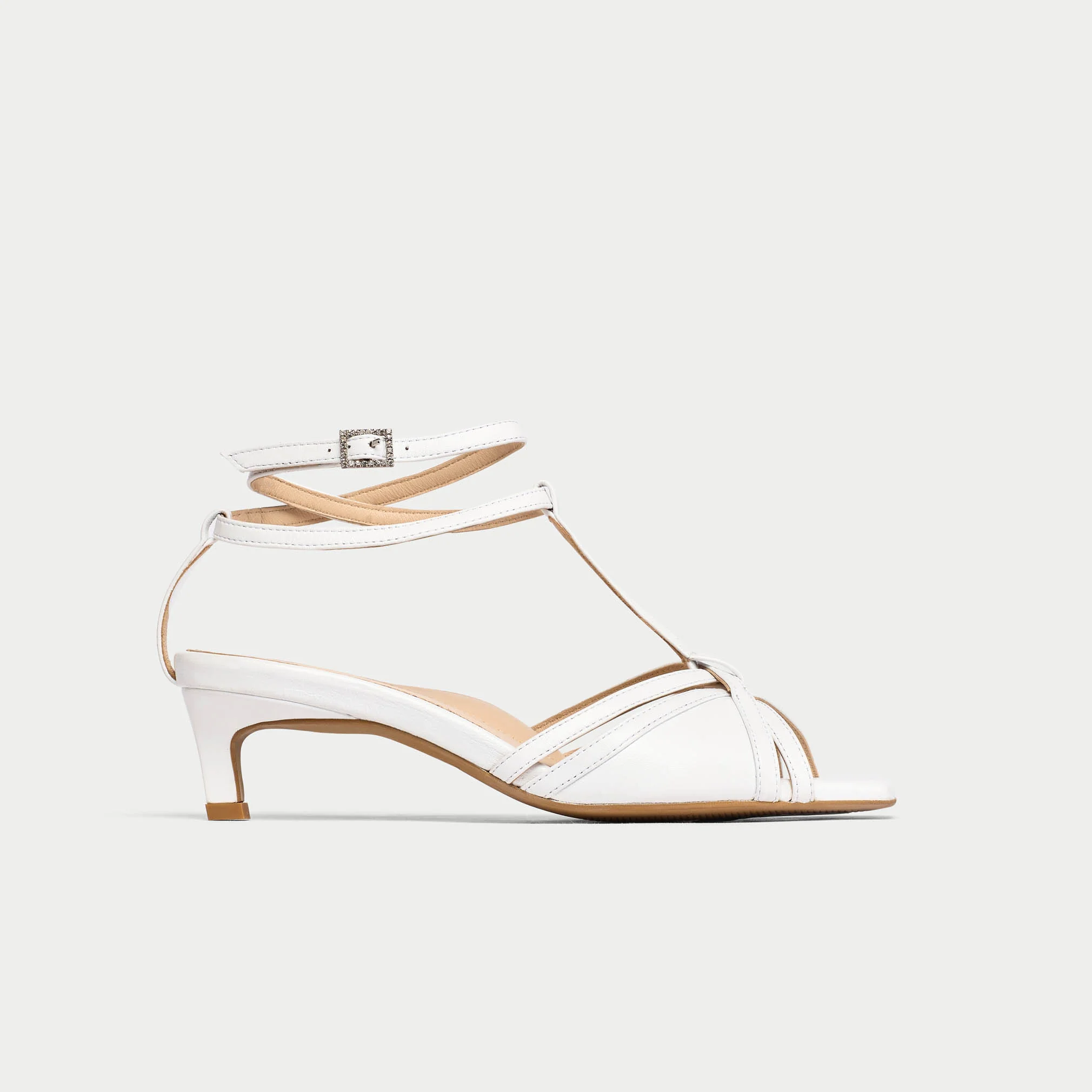 Ria - White Leather Kitten Heels - Image 2