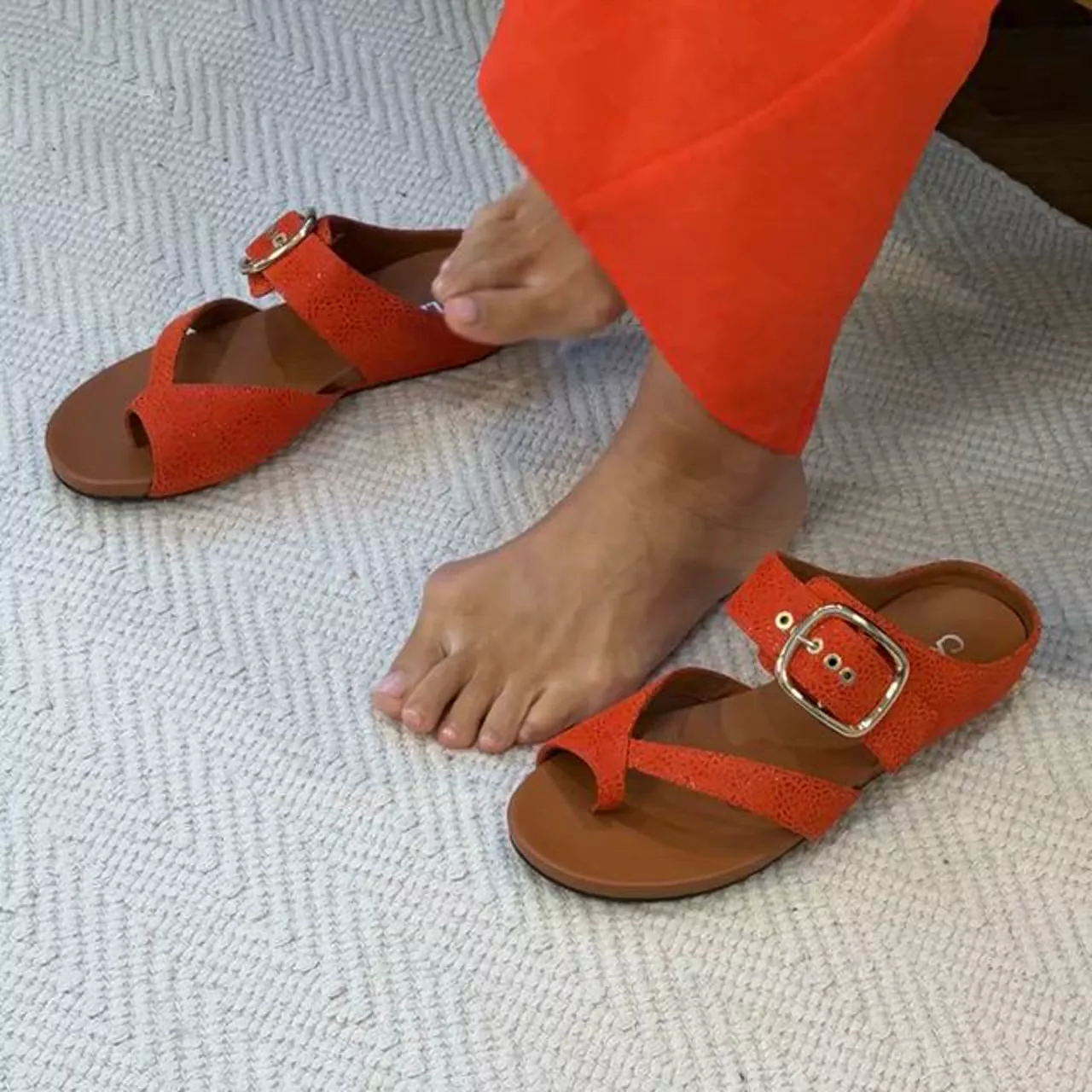 Ruby - Orange Emboss Suede Sandals - Image 3