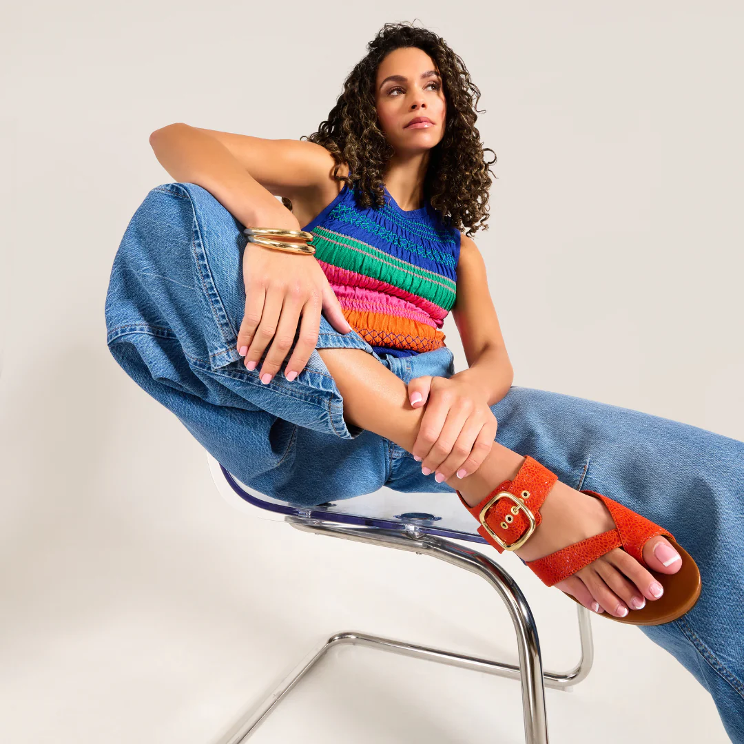 Ruby - Orange Emboss Suede Sandals - Image 4