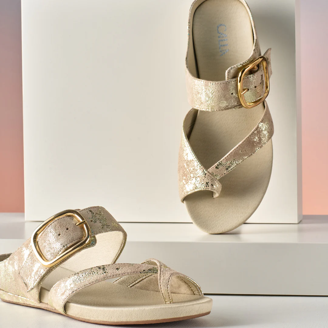 Ruby - Textured Gold Metallic Suede Sandals - Image 7
