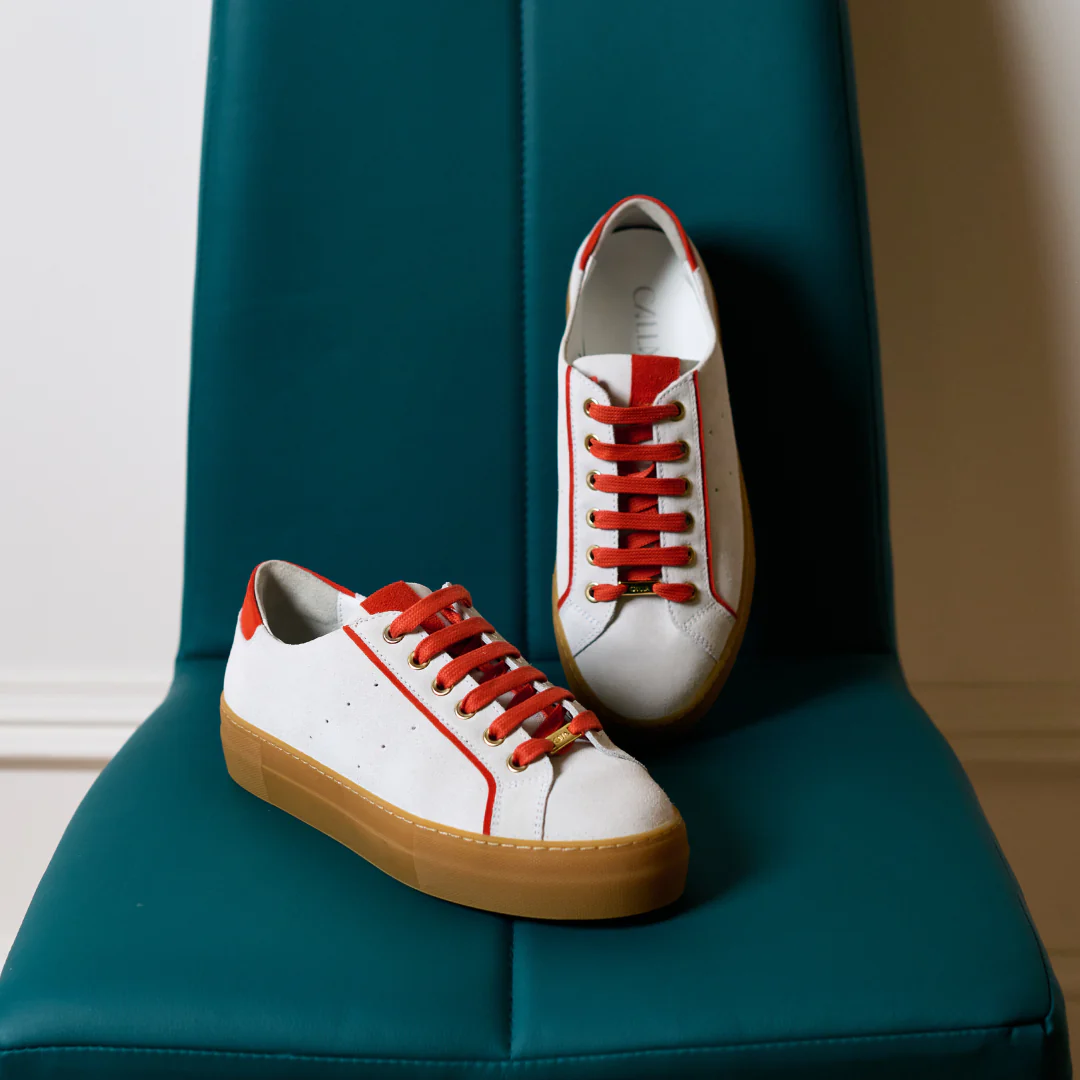 Saturn - Cream & Orange Suede Wide Fit Trainers - Image 12