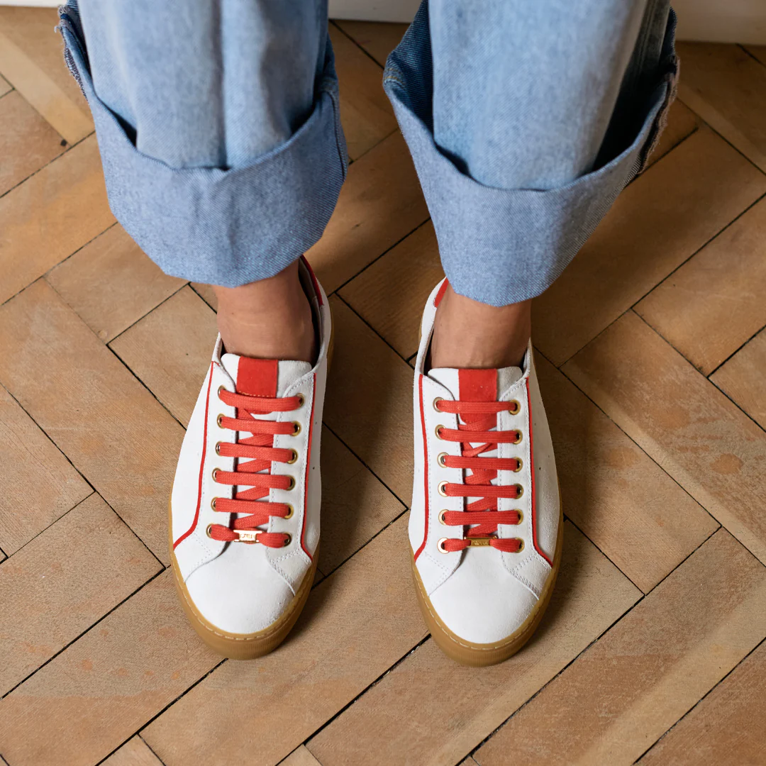 Saturn - Cream & Orange Suede Wide Fit Trainers - Image 14