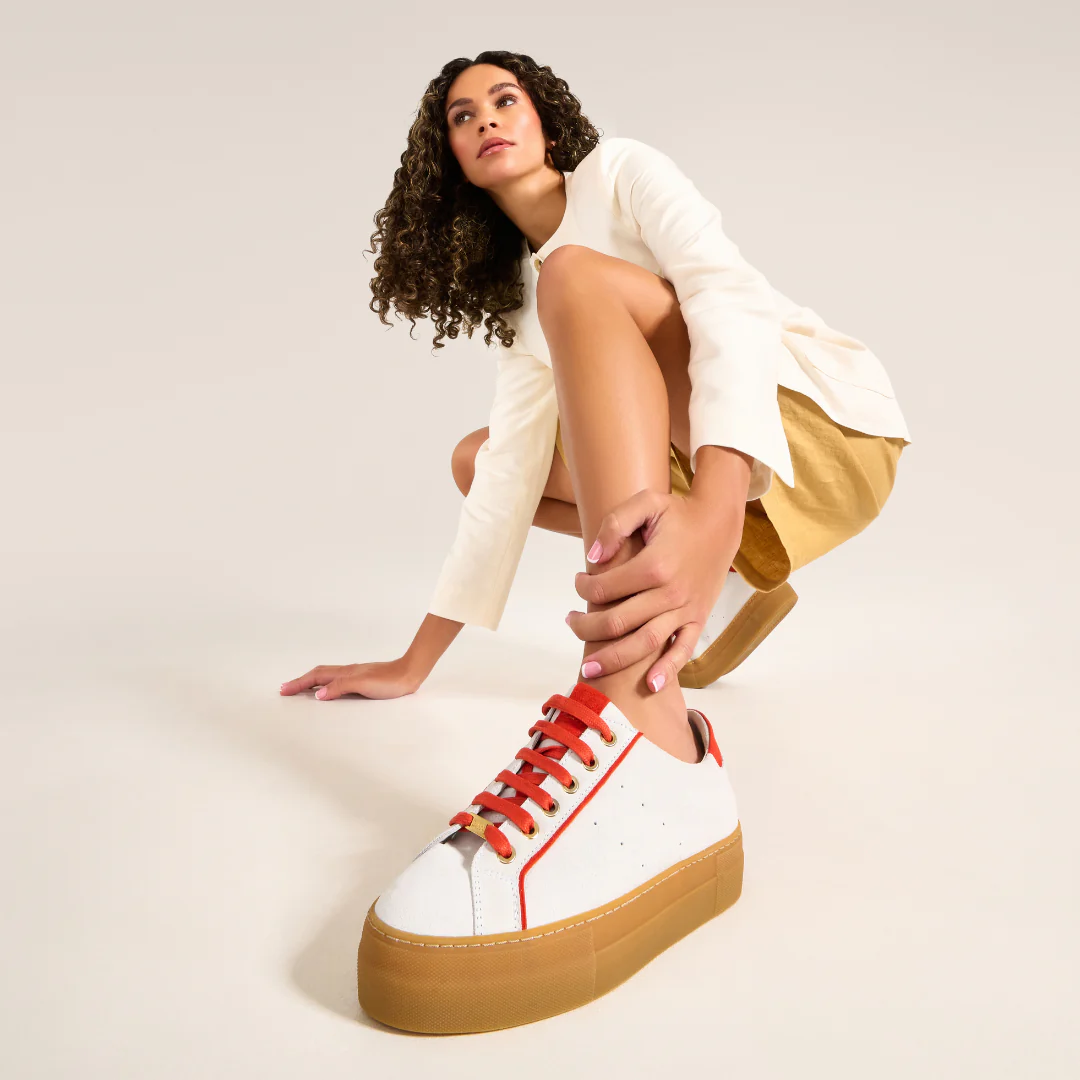 Saturn - Cream & Orange Suede Wide Fit Trainers - Image 4