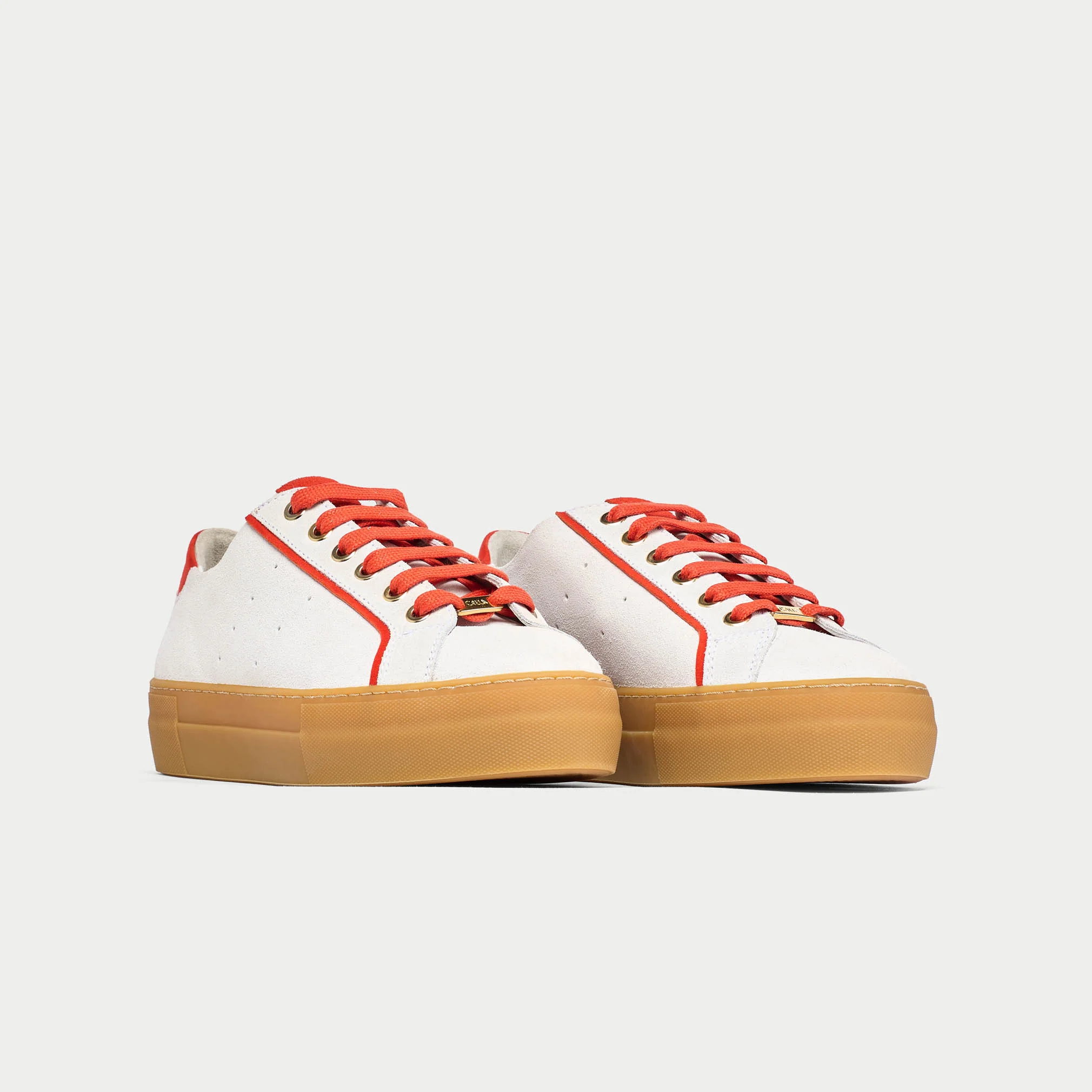 Saturn - Cream & Orange Suede Wide Fit Trainers - Image 5