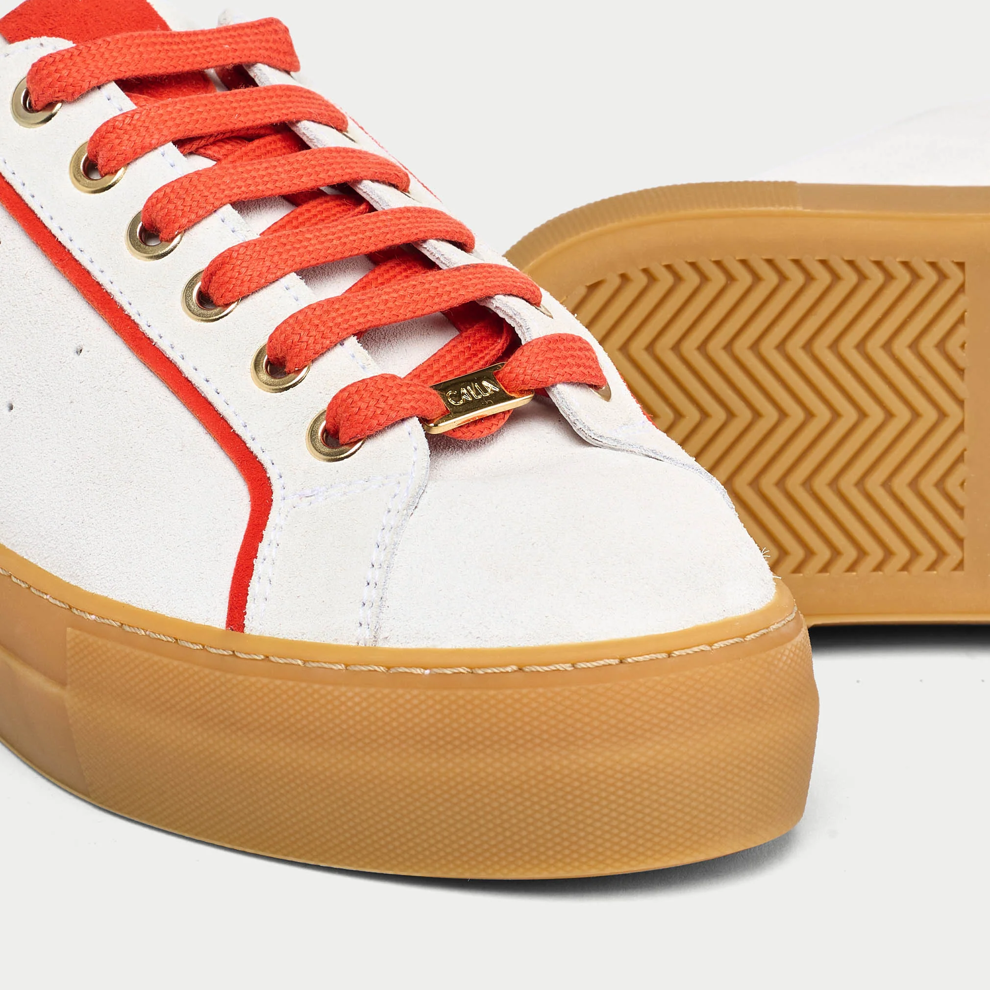 Saturn - Cream & Orange Suede Wide Fit Trainers - Image 6