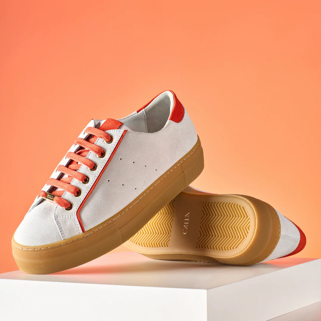 Saturn - Cream & Orange Suede Wide Fit Trainers - Image 7