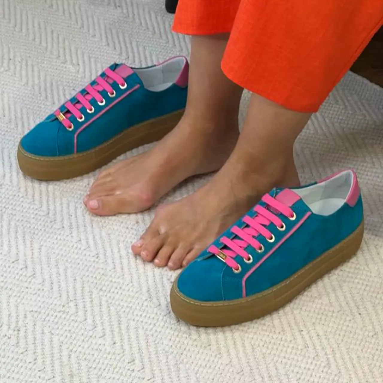 Saturn - Teal & Magenta Suede Wide Fit Trainers - Image 3