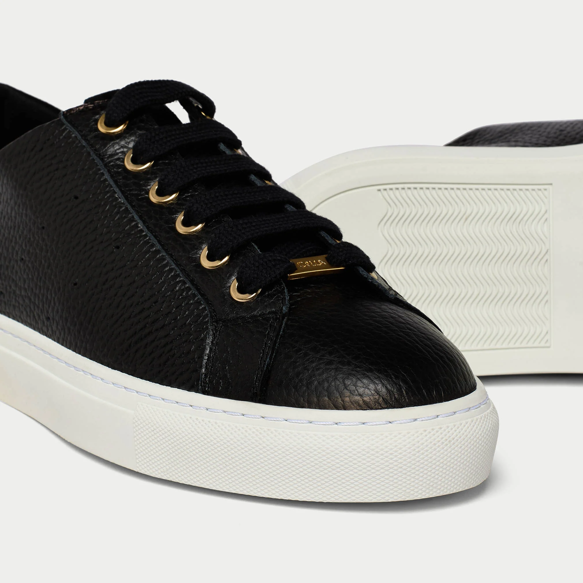 Star - Black Leather Wide Fit Trainers - Image 3