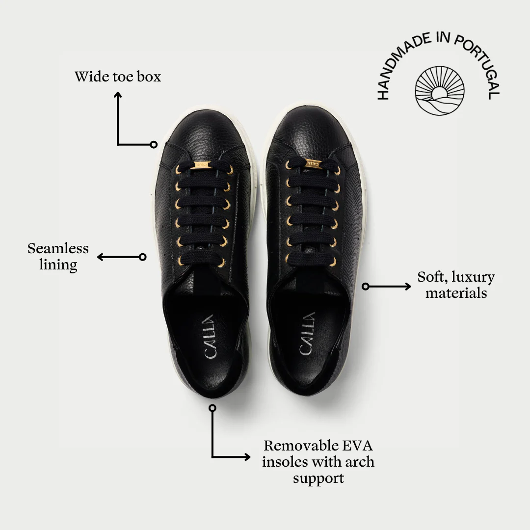 Star - Black Leather Wide Fit Trainers - Image 5