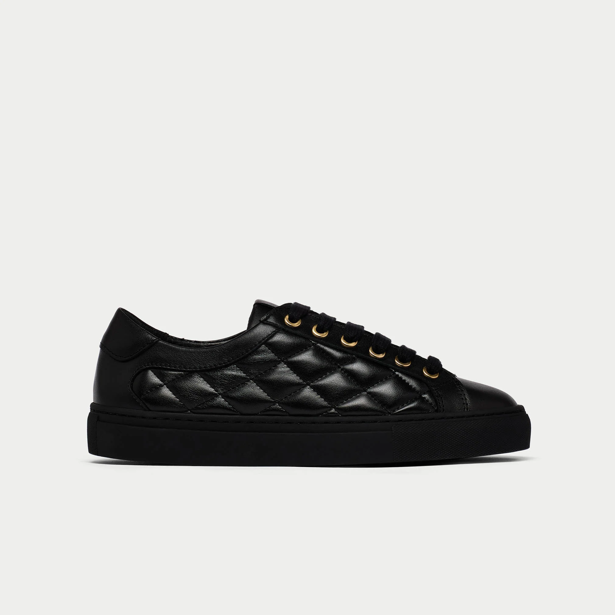Star - Black Quilted Leather Wide Fit Trainers