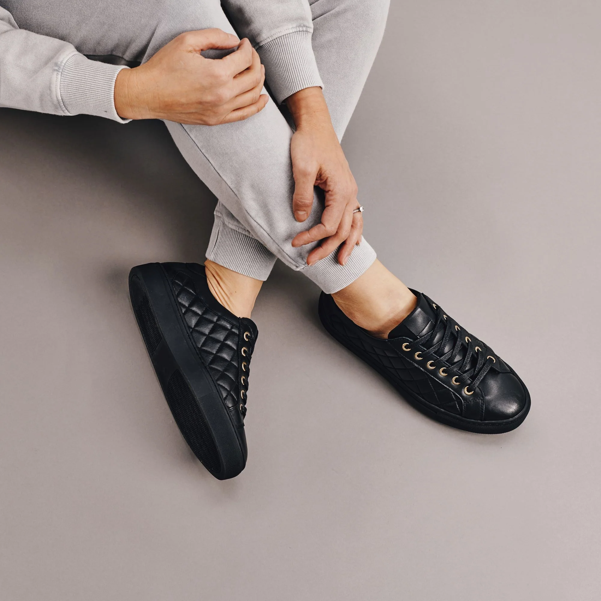 Star - Black Quilted Leather Wide Fit Trainers - Image 2