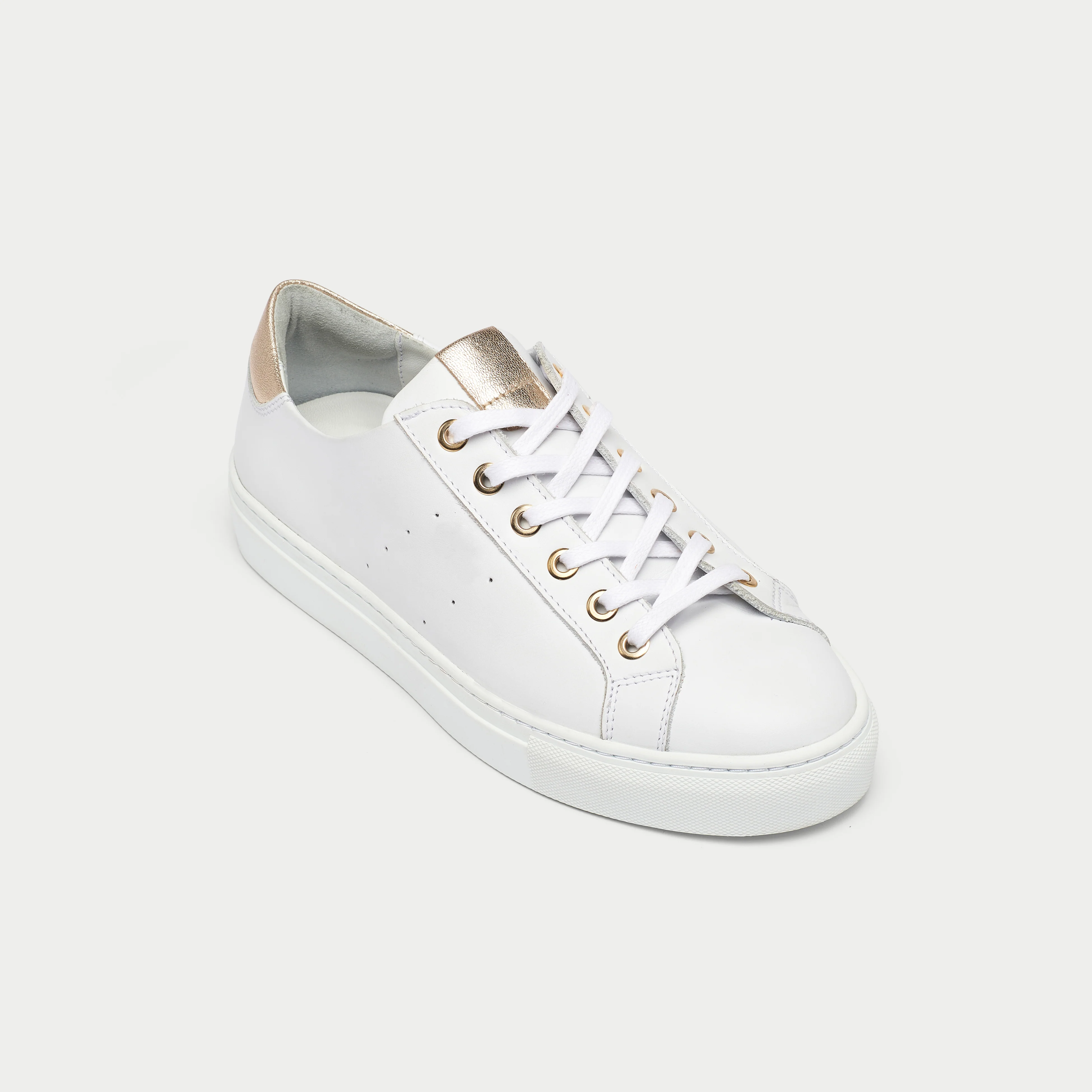 Star - Smooth White Leather & Champagne Trainers - Image 2