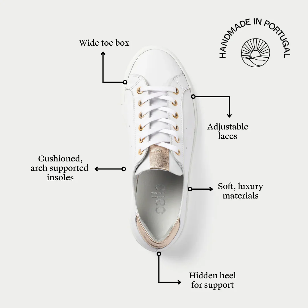 Star - Smooth White Leather & Champagne Trainers - Image 5