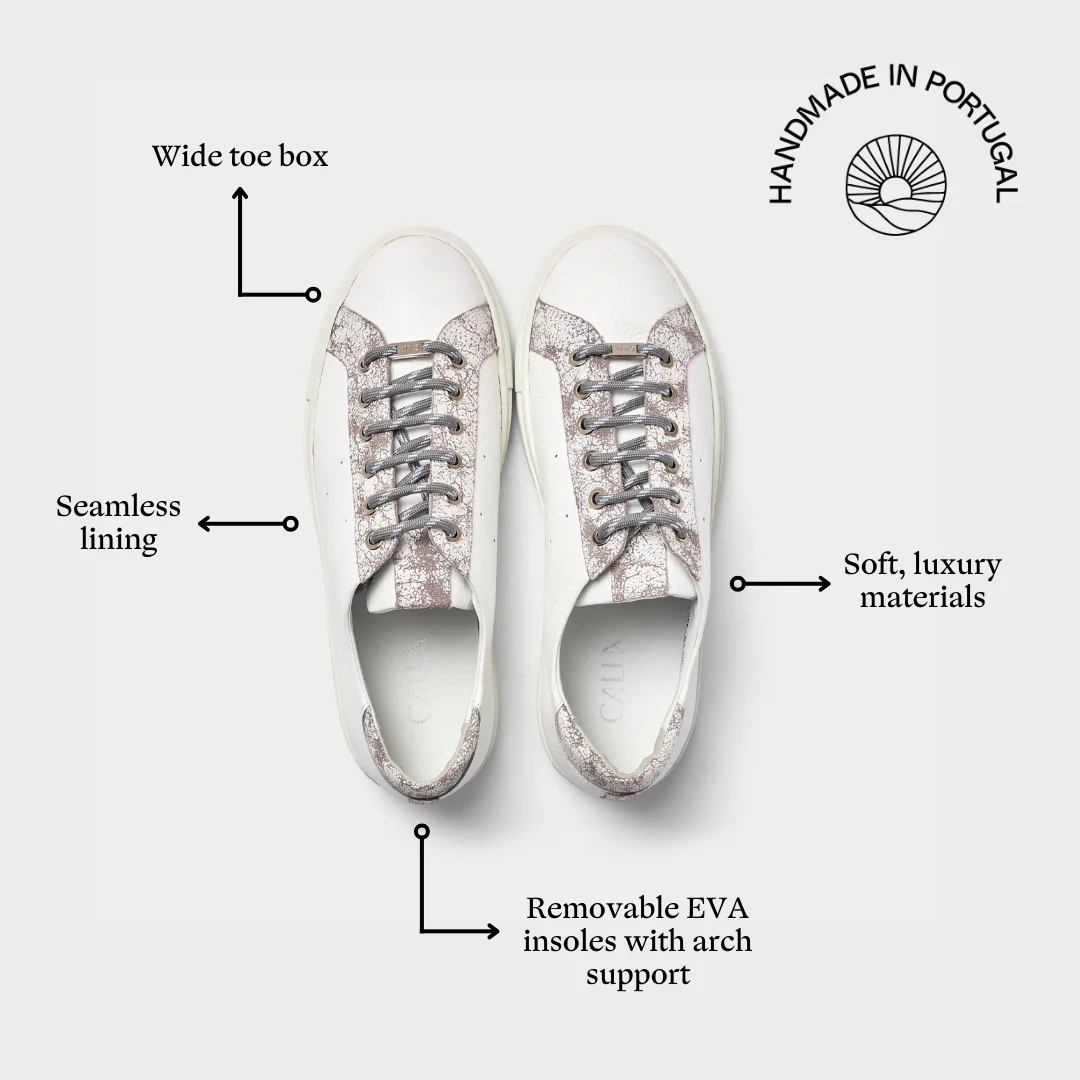 Star - White & Grey Leather Wide Fit Trainers - Image 6